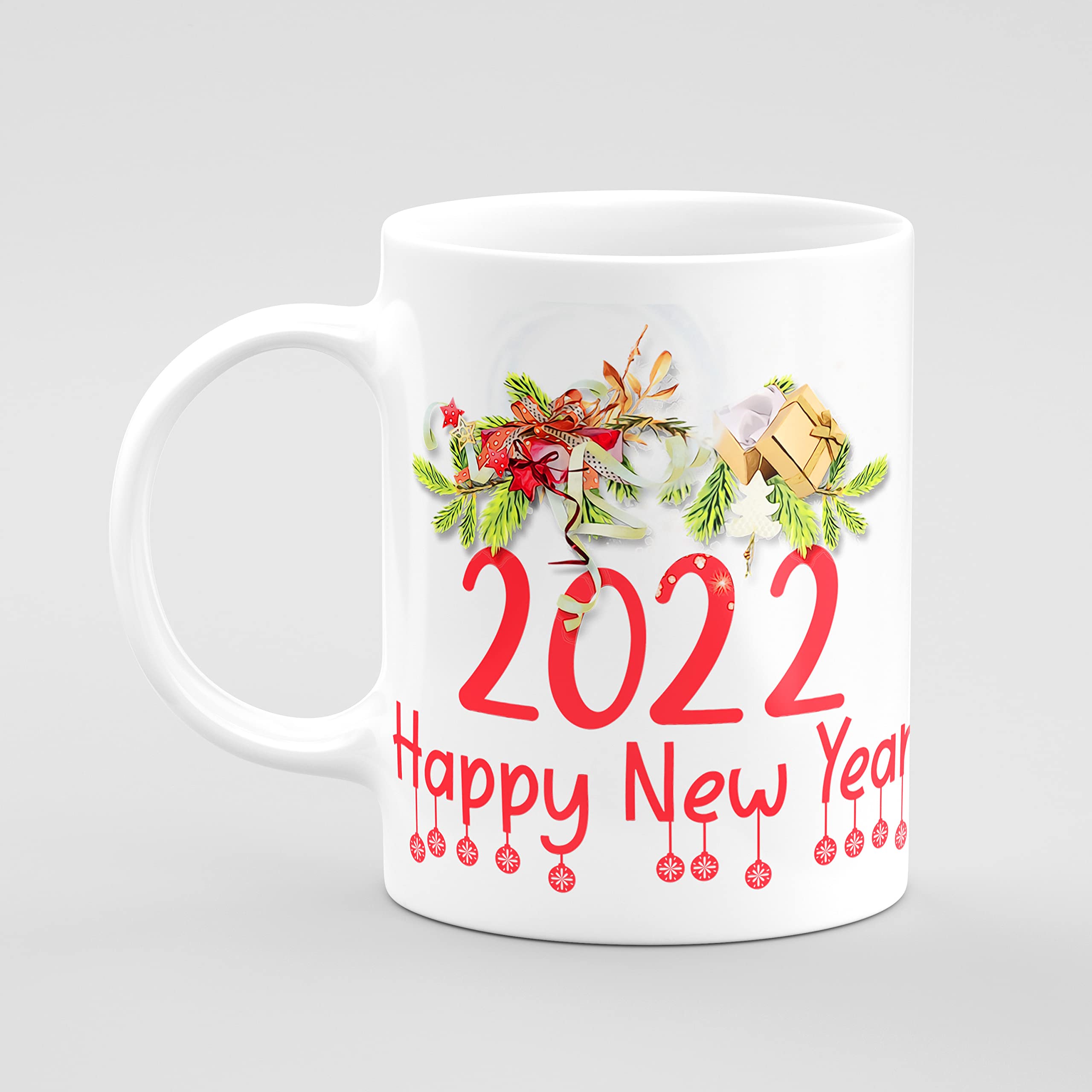 CERAWAX Happy New Year Christmas Theme Printed White Ceramic Tea Coffee Mug, Best Gift Item for Happy New Year Celebration and Party for Friends, Family, Colleagues,325ml