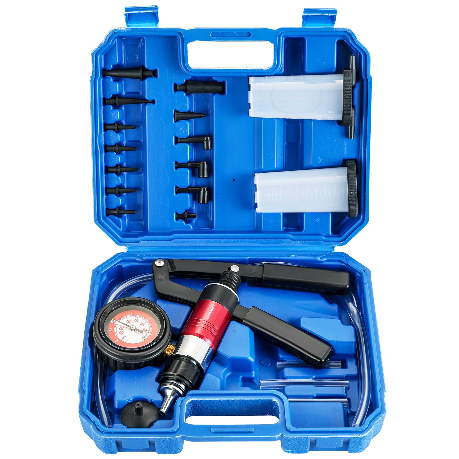 DASBET 23TLG Vakuumpumpe Bremsenentlüfter Set, Hand Unterdruckpumpe mit Druckprüfer & Adaptern, Vakuum Tester für Auto Motorrad Kfz Bremsen Entlüften mit Koffer