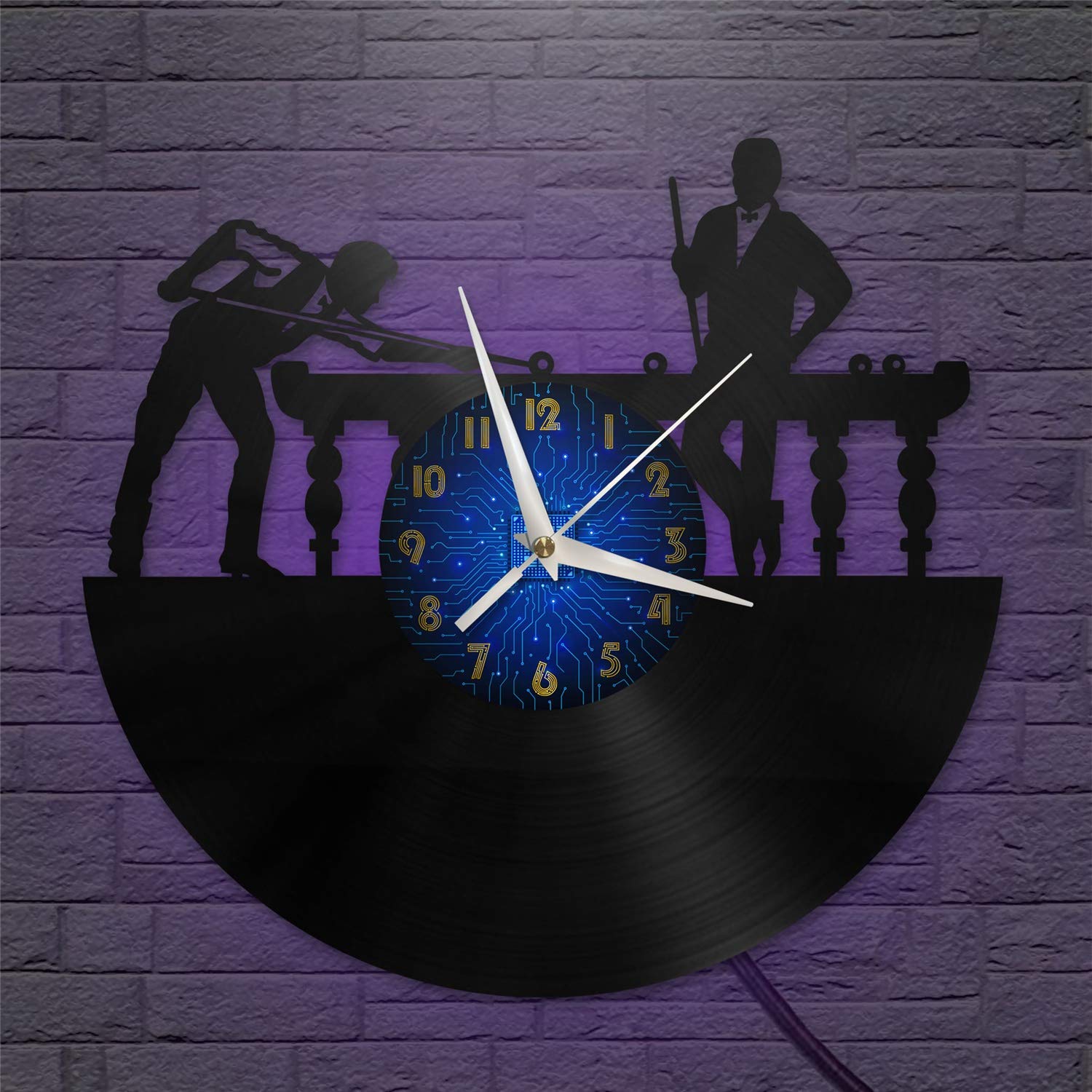 YHZS Snooker Man 12 Inch Vinyl Record Wall Clock, Battery Operated Silent & Non-ticking Wall Clock for Kitchen Home Living Room Bedroom School (B) with LED