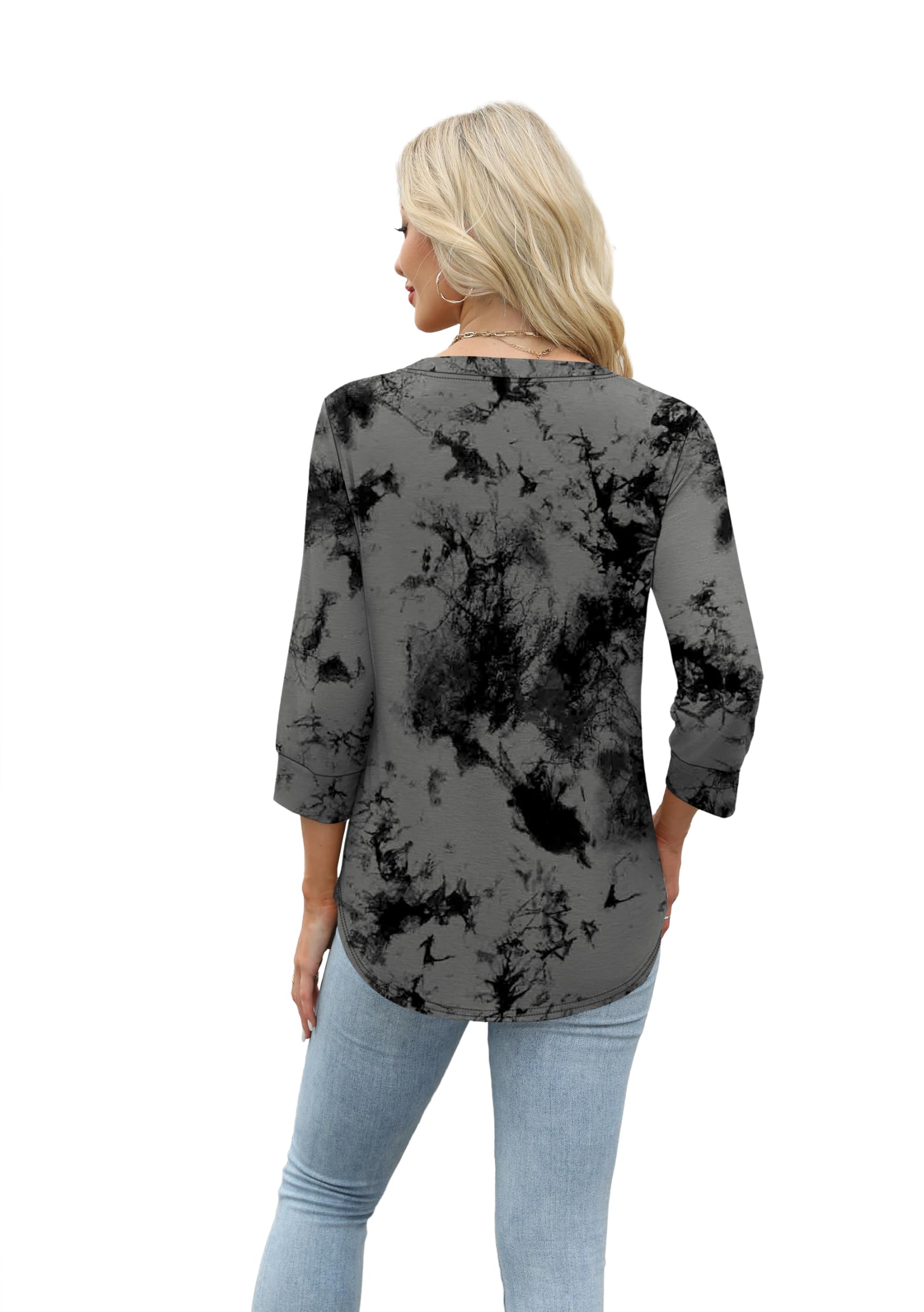 Aokosor Womens 3/4 Sleeve Tops Ladies Blouse V Neck Tunic Long Sleeve T Shirts Curved Hem Office Wear — view 4