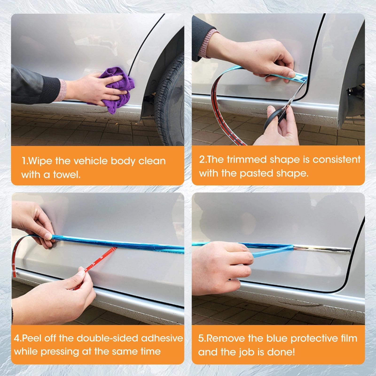 Striscia Adesiva Cromata 20mm x 5m PVC Autoadesivo Argento Brillante per Auto Finestrini Porte