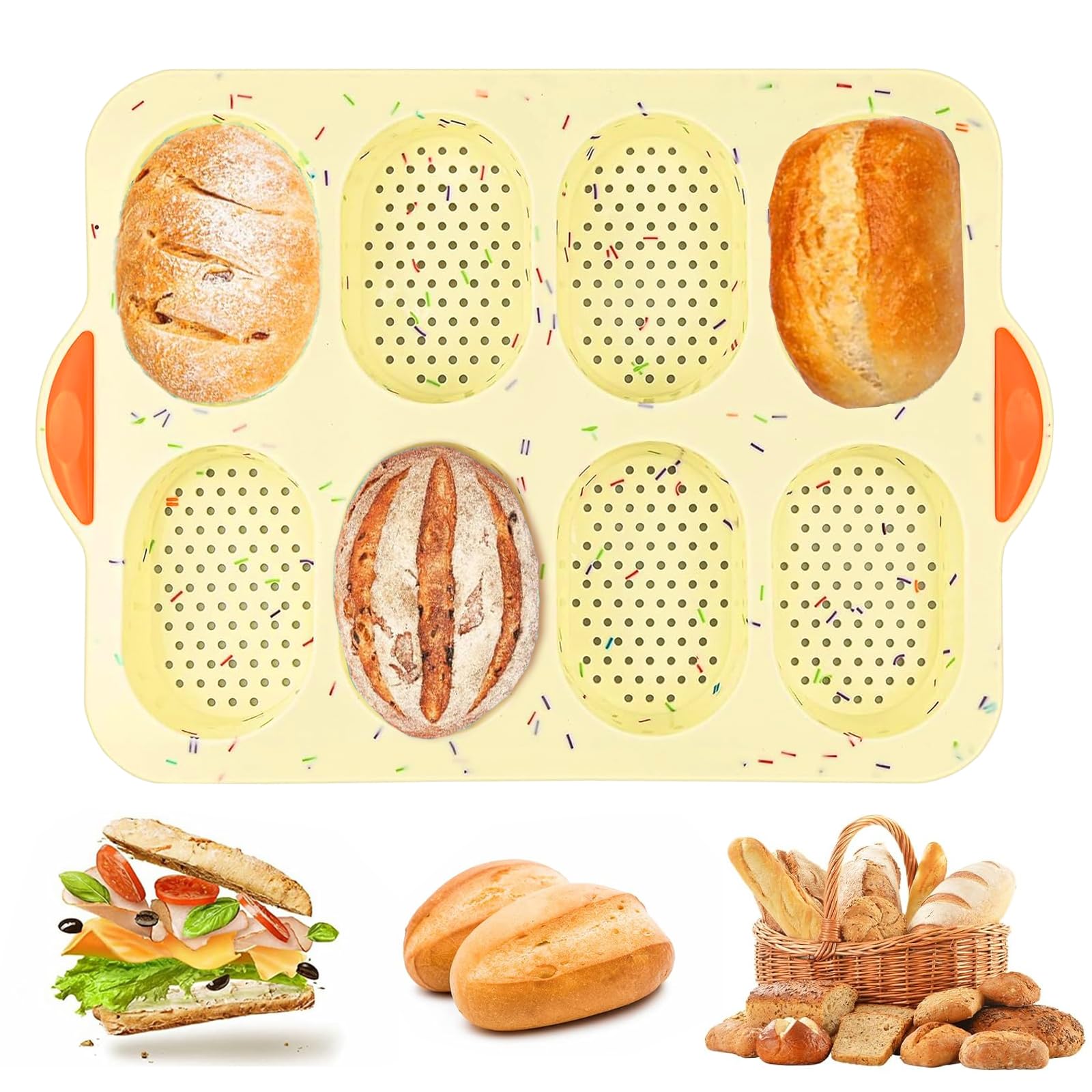 qhklew Bread Baking Mould, 9 Cavities Silicone French Baguettes Baking Mould Non-Stick, Silicone Mould for Baking French Bread, Breadstick, Rolls, Bread