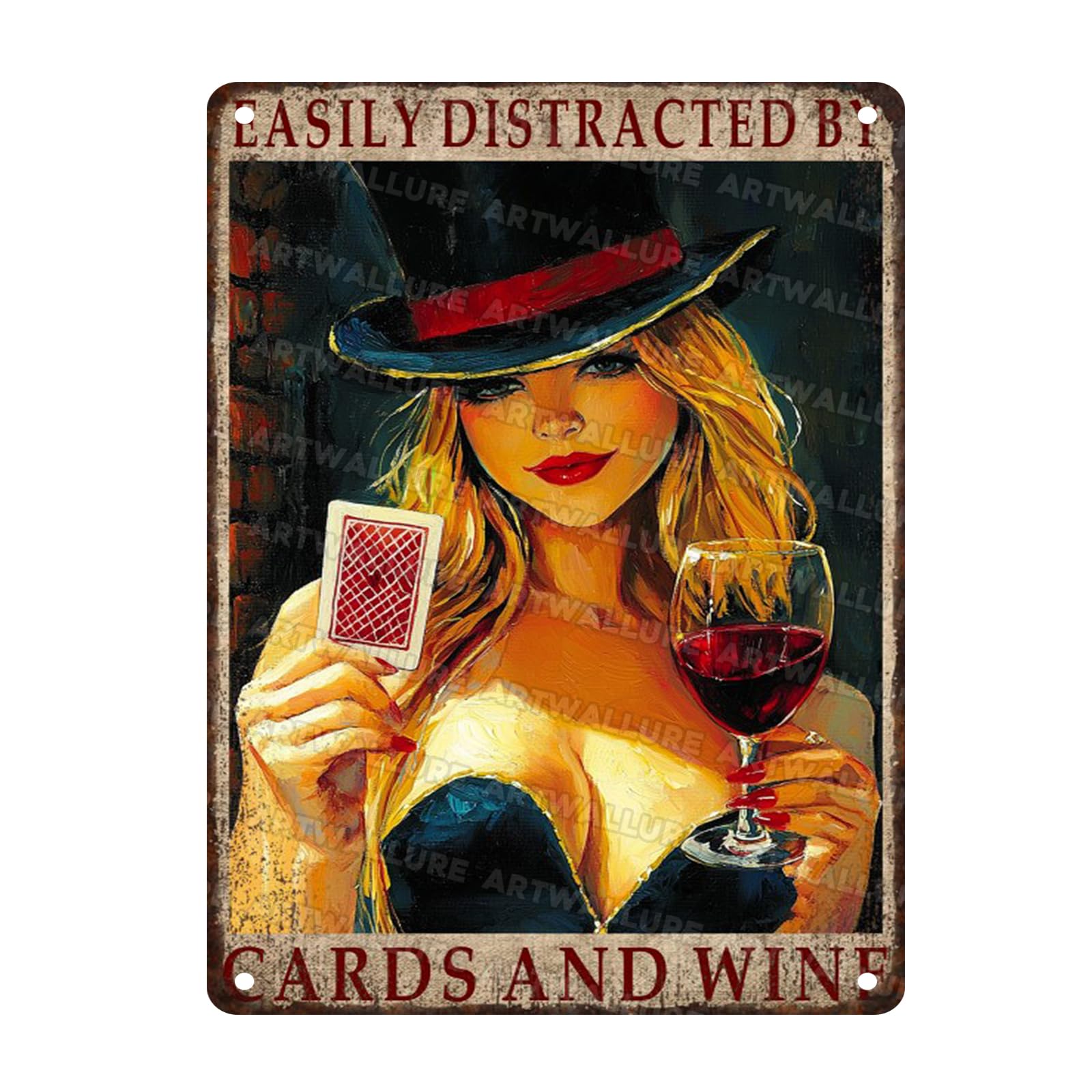 Retro Poker Wine Metal Tin Sign Wall Art Rustic Decor Vintage Iron Painting Home Cafe 12x16inch