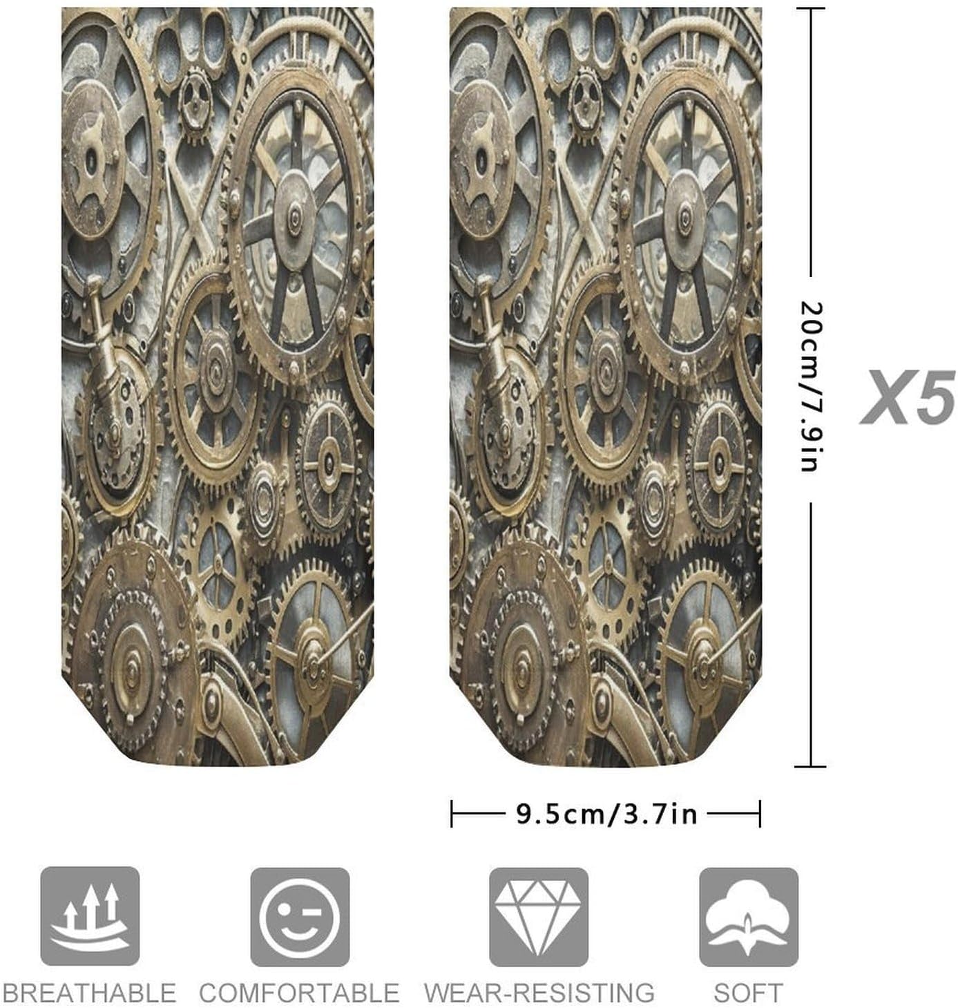 Socks for Men Women 5 Pairs Short Ankle Socks | Cool Steampunk Gears Low Cut Casual Crew Sock Cute Breathable Athletic Socks Non Slip No Show Sock