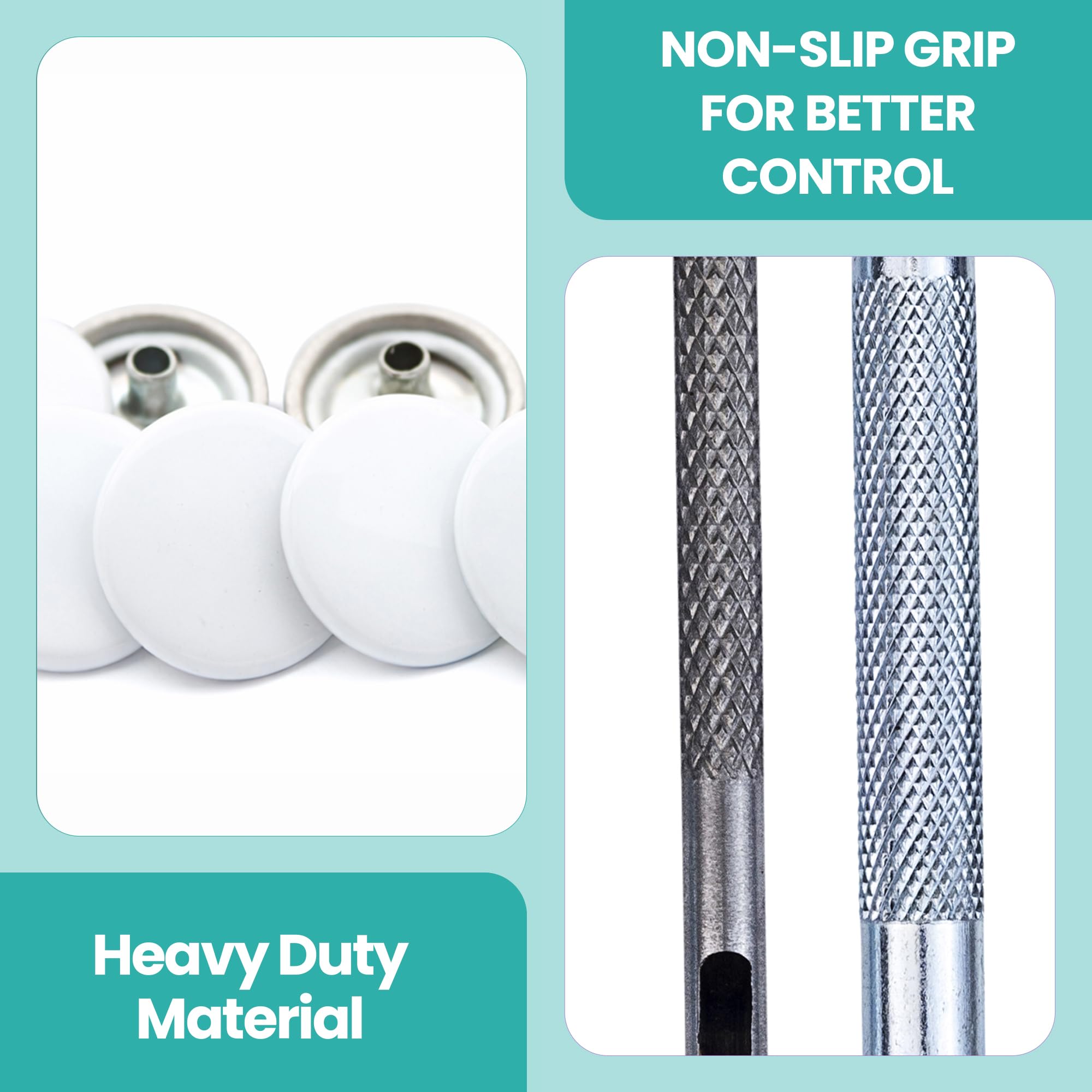 Trimming Shop 15mm Botones a Presión 4 Parte, Durable y Ligero Metal Cierres con Mano Fijación Herramienta para Jeans, Cuero, Tiras Costura Proyectos, Ropa Reparación - Blanco, 500pcs