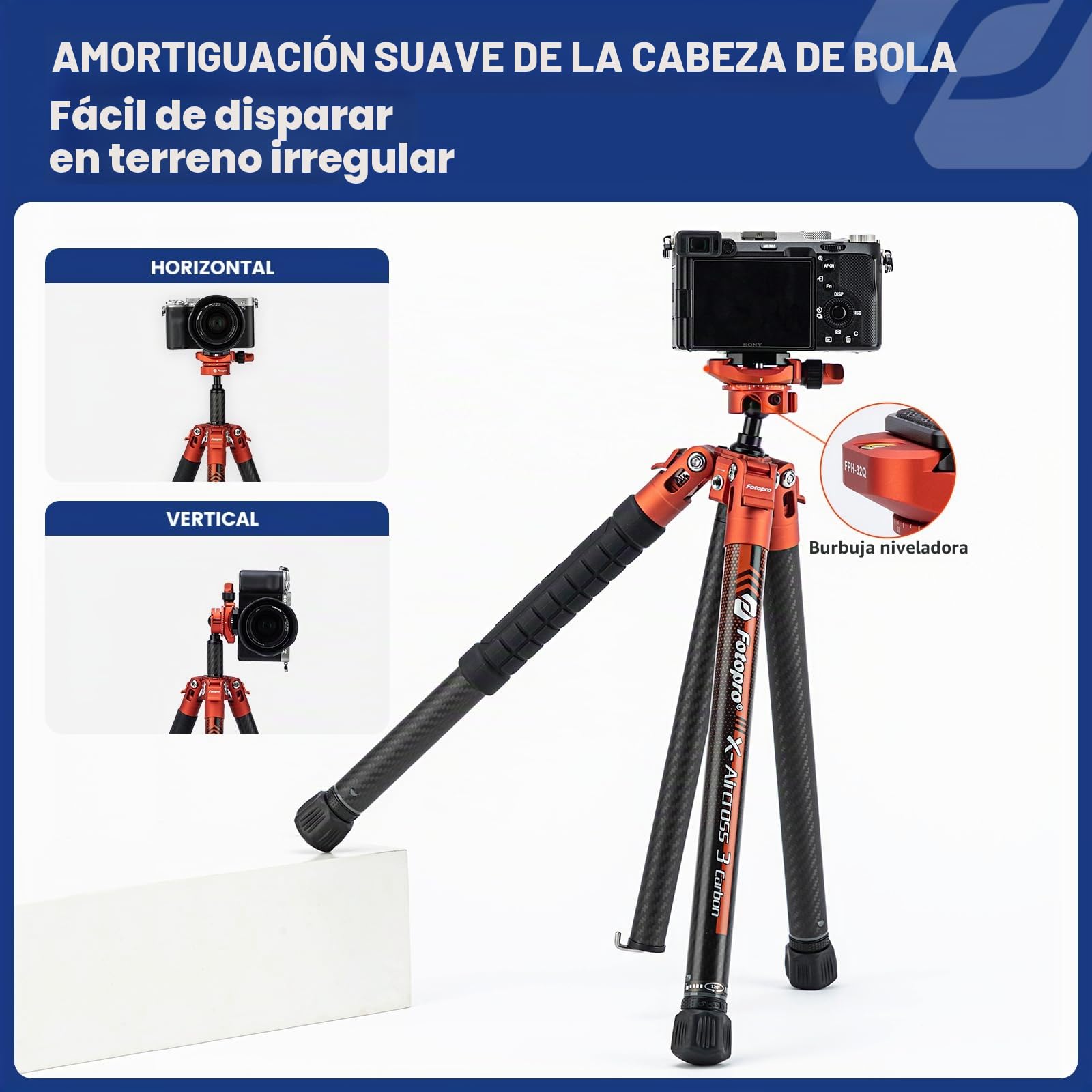 Fotopro X-Aircross 3 Lite - Trípode Ligero para cámara de Viaje de 152CM con Cabeza de Bola panorámica, 0.8KG, Ultraligero, portátil, Profesional, trípode de Fibra de Carbono para cámara
