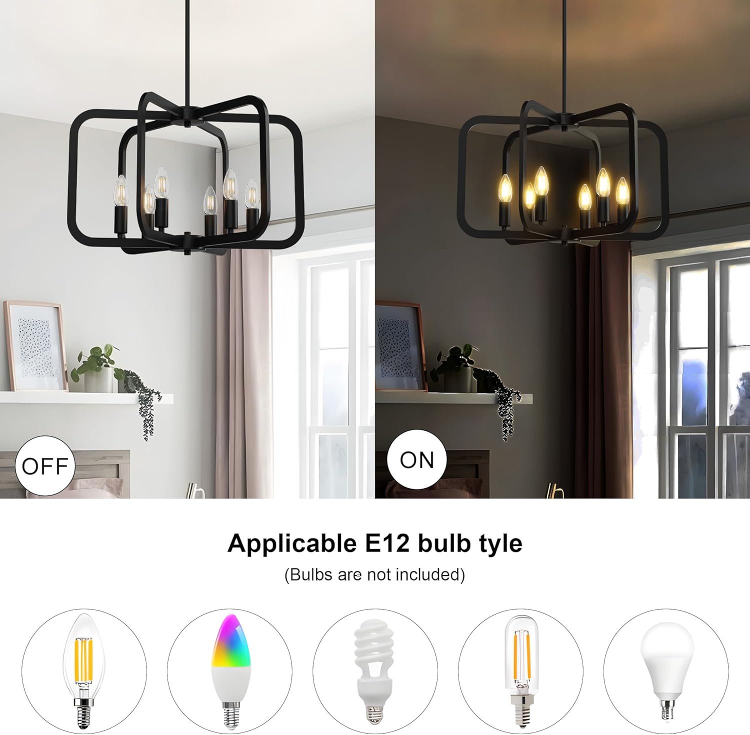 Modern Black Chandelier - 6 Light Metal Chandelier for Dining, Kitchen, Living Room, Hallway Foyer Light Fixture