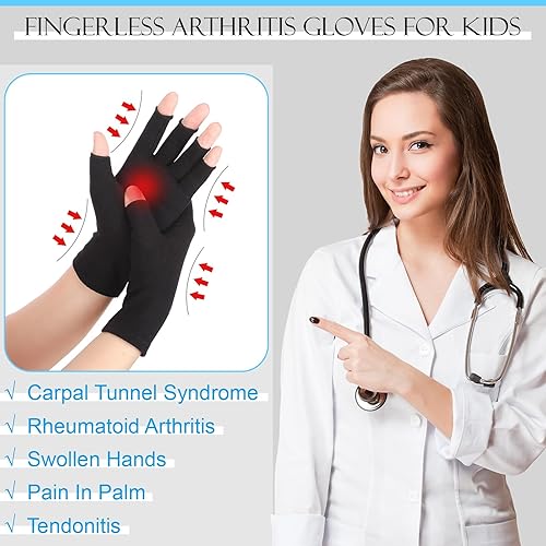 Miniatura 2 de 4 Pairs Kids Compression Gloves Fingerless Arthritis Gloves Kids Compression Hand Gloves For Boys Girls Carpal Tunnel