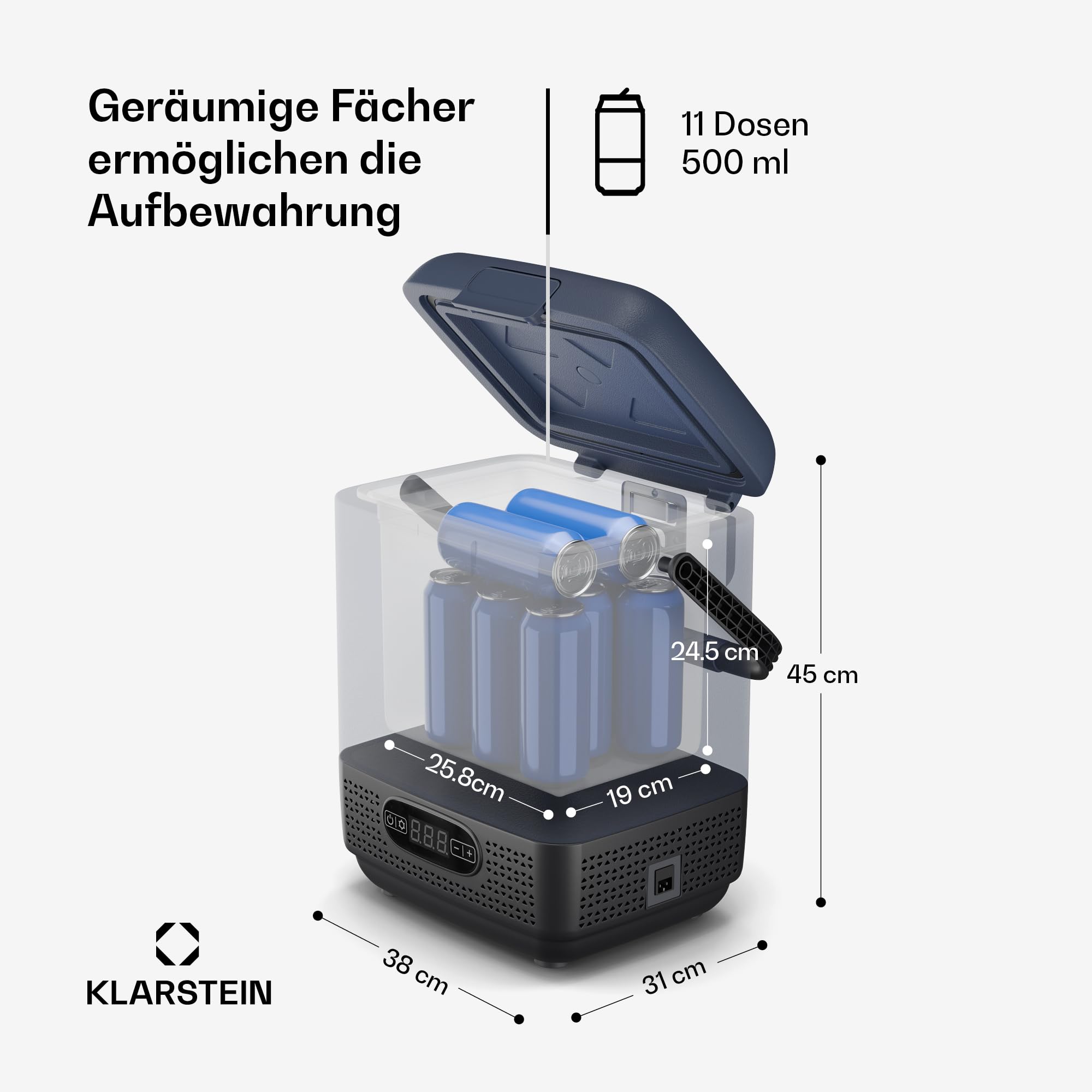 Klarstein SwiftFrost 12L Kompressor Kühlbox mit Gefrierfach – tragbare elektrische Kühlbox, LED-Anzeige, Dual Power (12 V/230 V), –20 °C bis 20 °C, ECO- und MAX-Modus, ideal für Camping und Auto