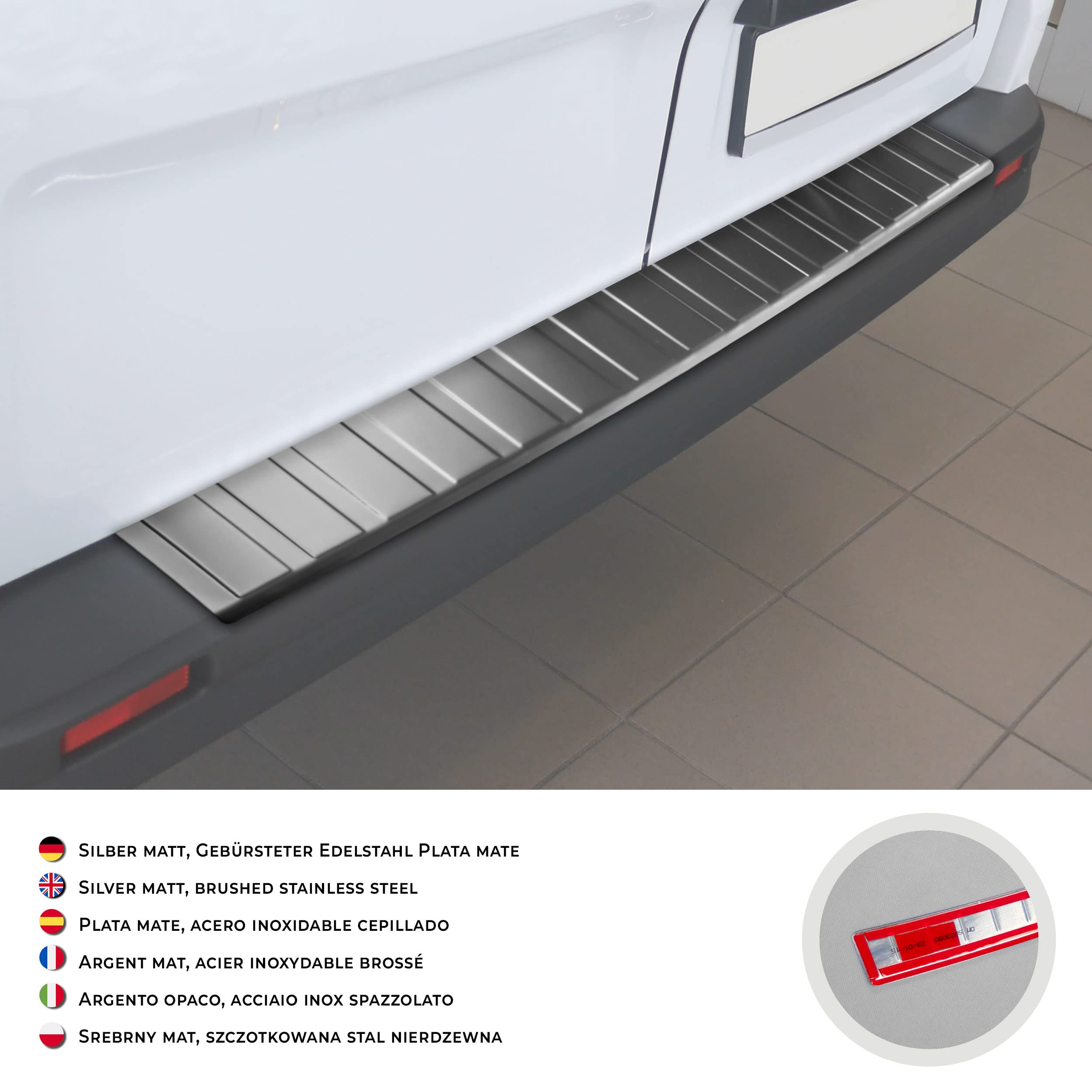 CHROMEMASTER - Accessori per Auto; Protezione paraurti Posteriore - Compatibile con Renault Trafic dal 2014 | Acciaio inossidabile spazzolato - Protezione Paraurti Protegge la Vernice del Paraurti