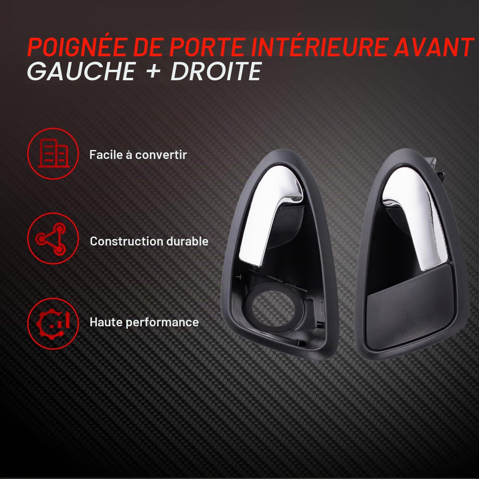 Lot de 2 poignées de porte de voiture - Poignée de porte intérieure avant gauche et droite - ABS antidérapant - Poignée intérieure de rechange pour Ibiza IV 6J5 6P1 6J 6P 6J8 6P8 6J1