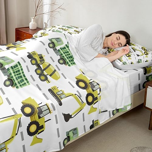 Miniatura 3 de Juego de sábanas de coche de dibujos animados para niños, sábanas de excavadora con bolsillo profundo, sábana bajera ajustable para niños y niñas,