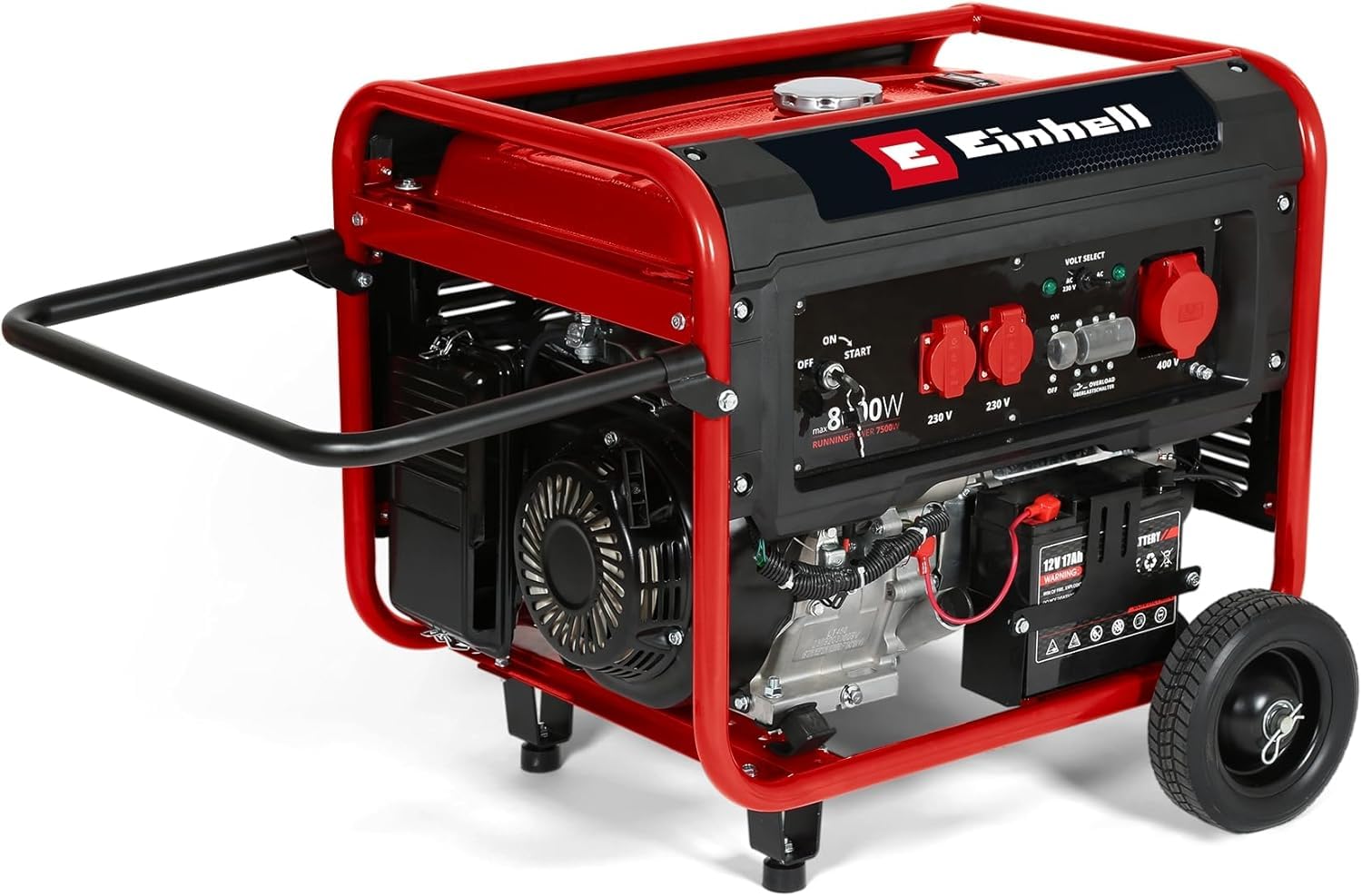 Generador de corriente (gasolina) TC-PG 8000 de Einhell (potencia máxima 8000 W, potencia continua máx. 7500 W, depósito de 25 l, motor de 4 tiempos, 2x 230 V, 1x 400 V, seguro a falta de aceite)