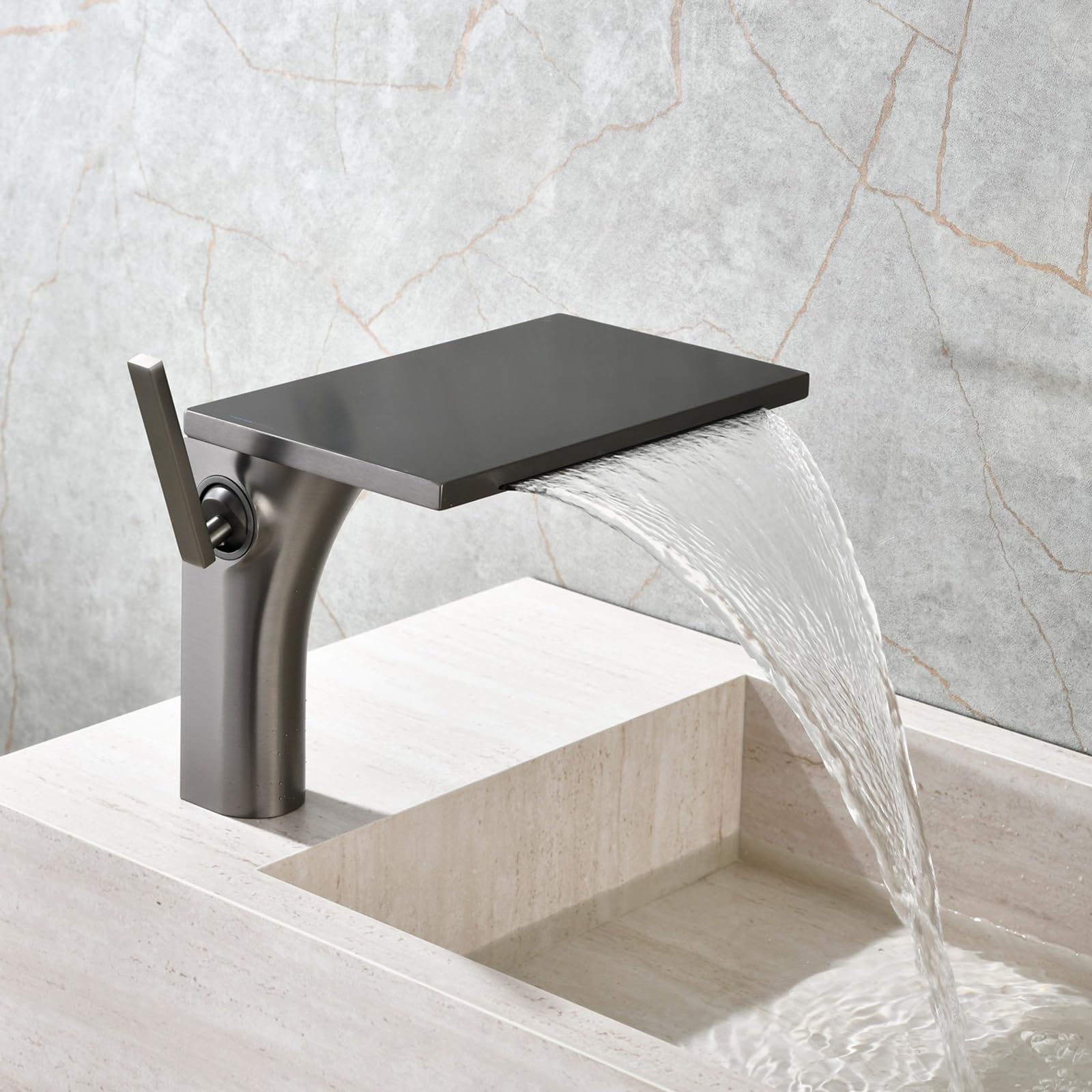 Mitigeur thermostatique de lavabo gris en laiton monotrou cascade pour salle de bain