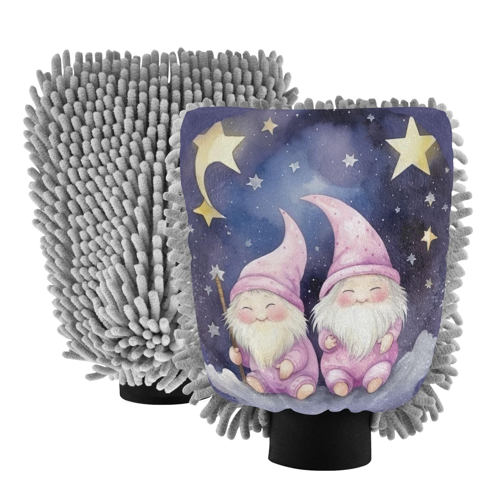 Flradish 2 Pack Gnome Star Car Wash Mitt Chenille Microfiber Lint-Free Scratch Free Ultra-Soft Absorbent Car Wash Mitt 11.8x8.07 Inch