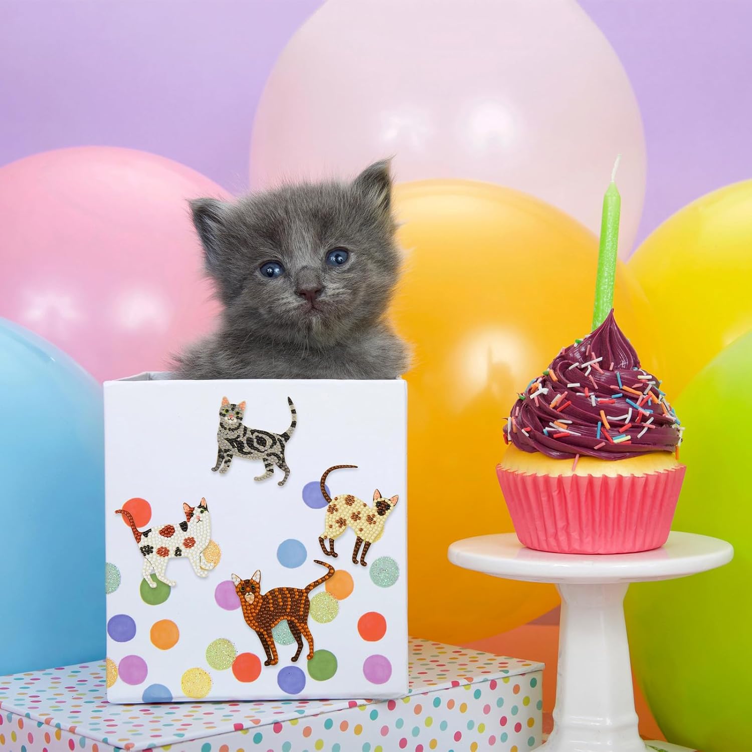Hungdao 24 Pcs 5d Diamond Art Kits for Women, DIY Diamond Sticker Painting for Cat Lover, Creative Painting Sticker Resin Rhinestone Gem Kit for Christmas Birthday New Year Party Crafts Gifts(Cat)