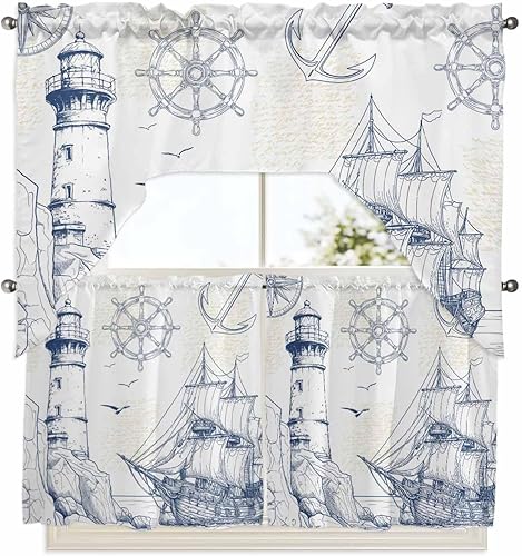Miniatura 7 de Ocean Light-House - Cortinas de cocina, cenefa con bolsillo para barra, paneles de cortina para dormitorio, sala de estar, baño, cafetería,