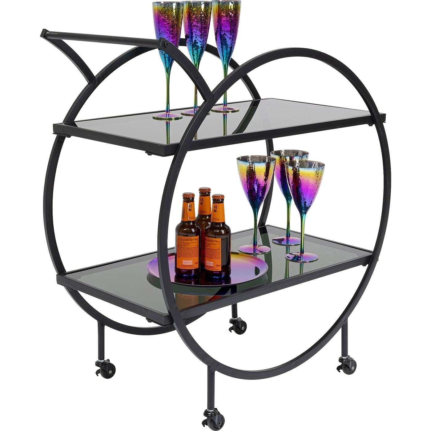 Kare Design carrello di servizio Loft, nero/vetro, design art déco, stile moderno, cucina, bagno, veranda, rustico, portaoggetti, 86x74x40 cm (A/L/P)