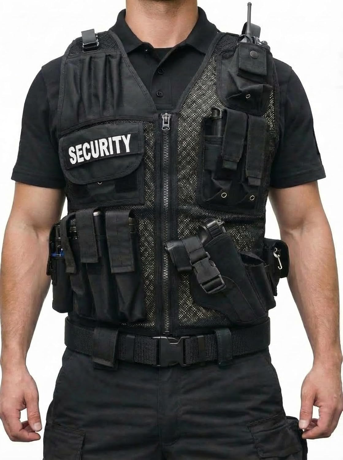 First Class Tactical Vests with Security ID Gold,Tactical Vest Outdoor, Breathable Training AirSoft Subcompact Black Vest