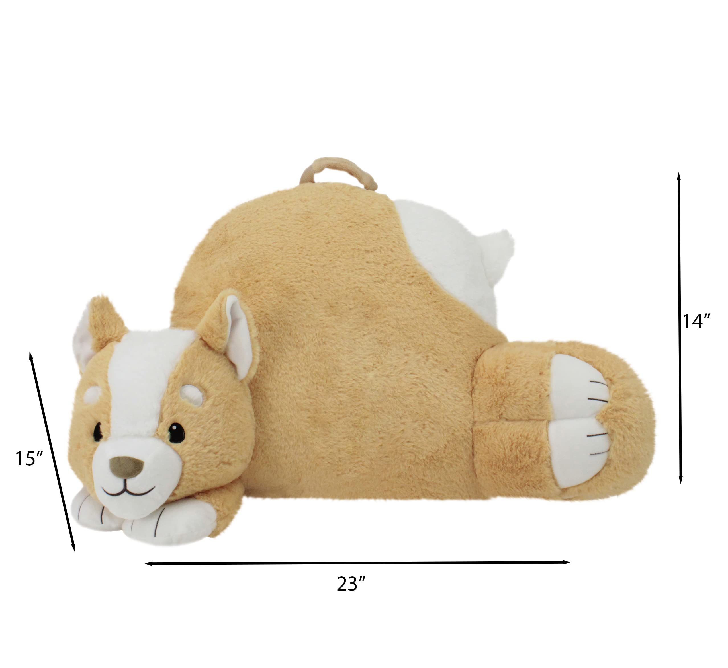 Soft Landing | Nesting Nooks | Soft and Cuddly Portable Back Rest and Reading Pillow with Storage Pocket – Corgi , Tan 15 x 23 x 14 inches