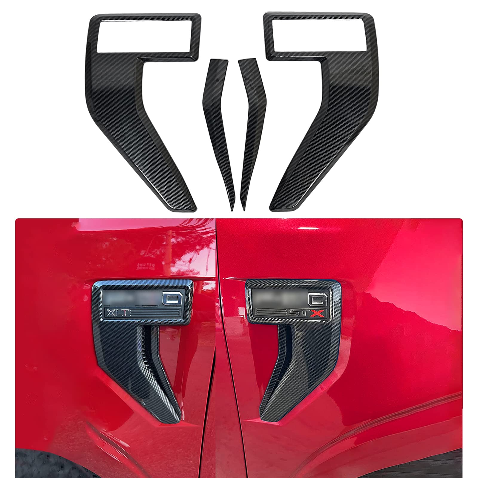 MOOTCOR for F150 ABS Carbon Fiber Style Side Vent Front Fender Badge Emblem Cover Trims Accessories 