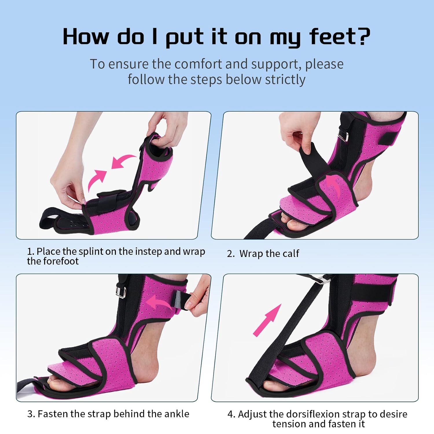 Plantar Fasciitis Night Splint with Massage Ball for Plantar Fasciitis Relief, Soft & Comfortable Foot Brace for Achilles Tendonitis Heal Spur Foot-drop Flat-arch for Women and Men, Pink - Image 5