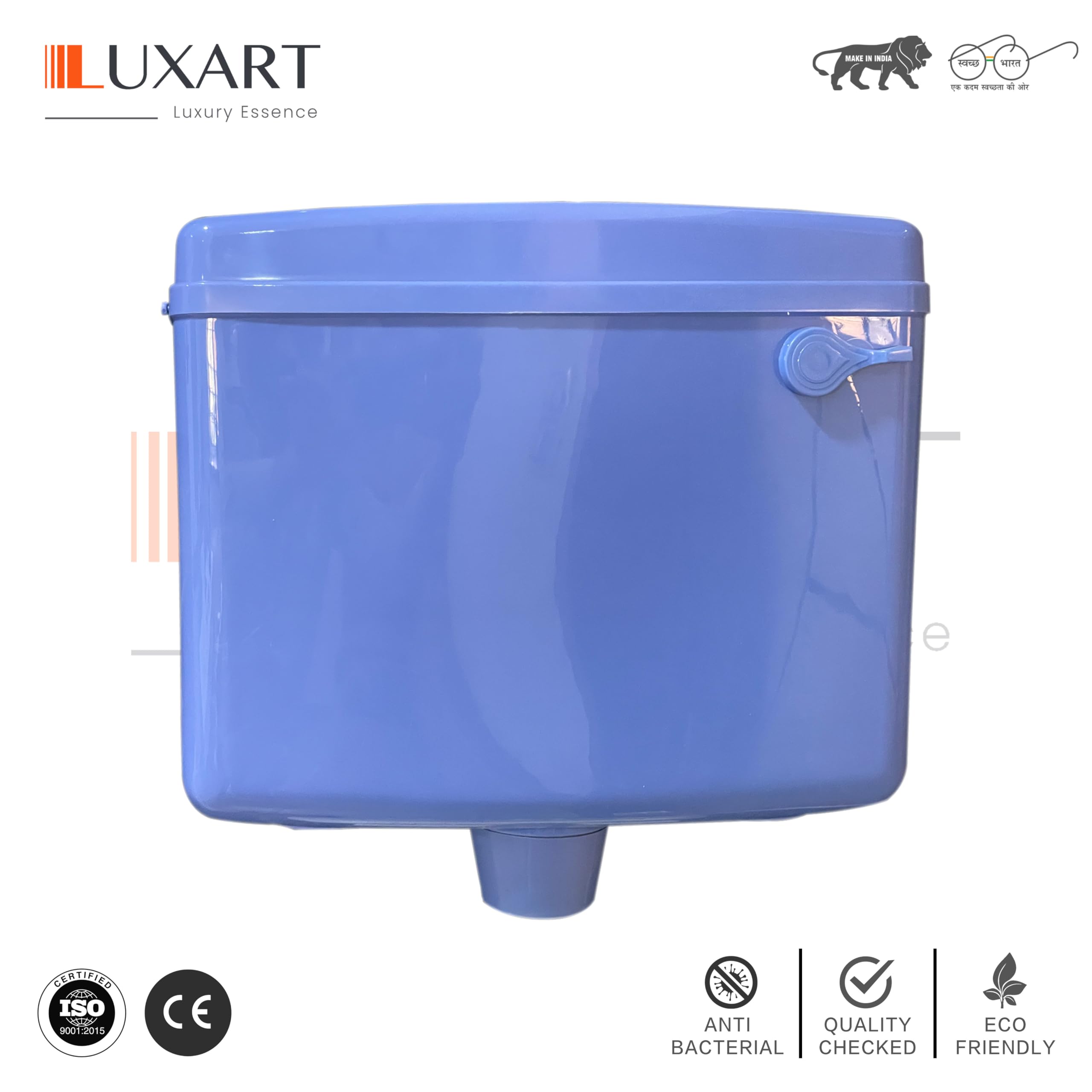 LUXART 8-Liter Side Handle Flush Tank For Toilet| AL-Blue | Slim Wall Mounted Polypropylene Cistern with Side Handle Mechanism | Air Freshener Slot & Complete Kit 1