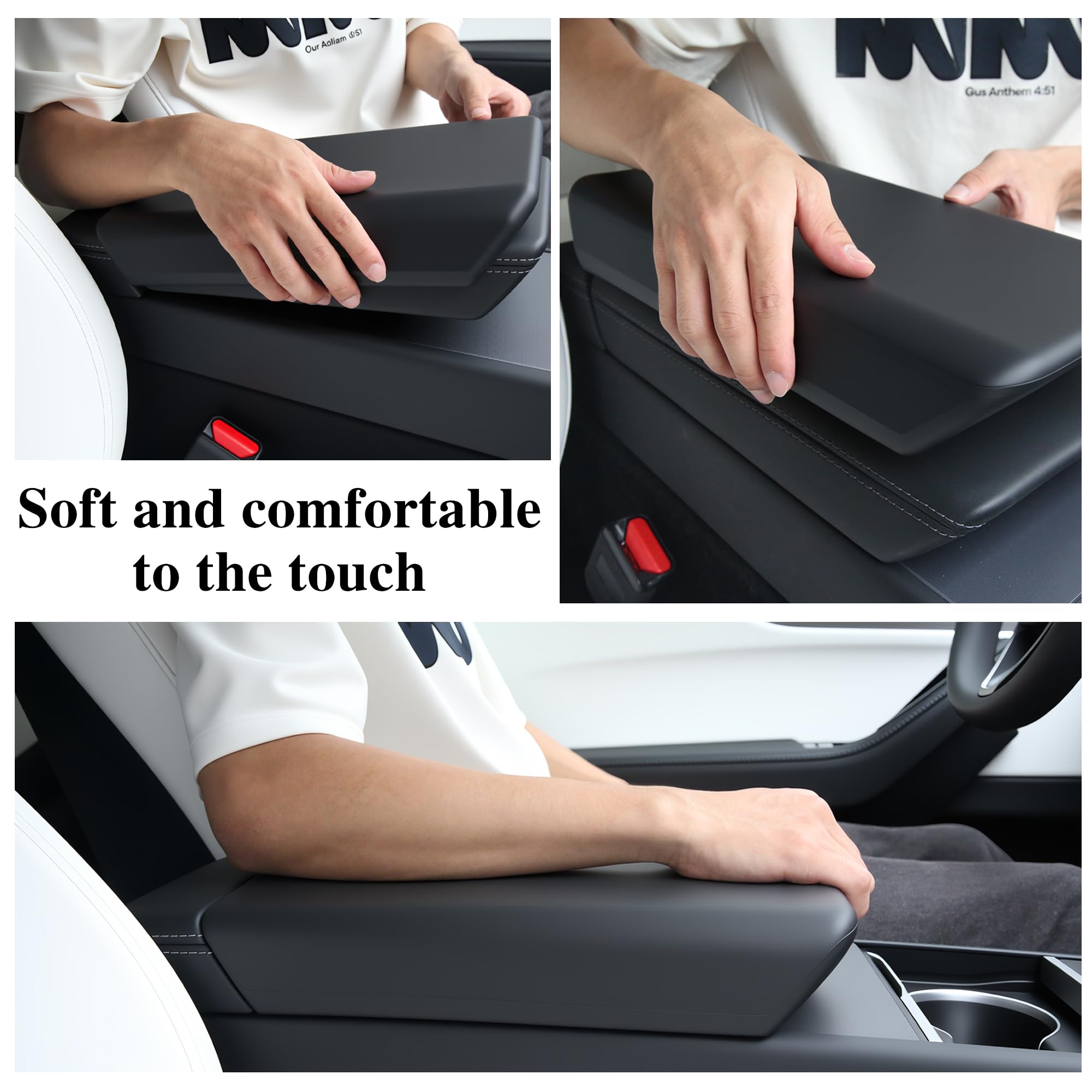 Arcoche Copertina mediana del bracciolo per Tesla Model Y Juniper 2025-2026 e Model 3 Highland 2024-2025 - Copertine del bracciolo in TPE per interni - Nero