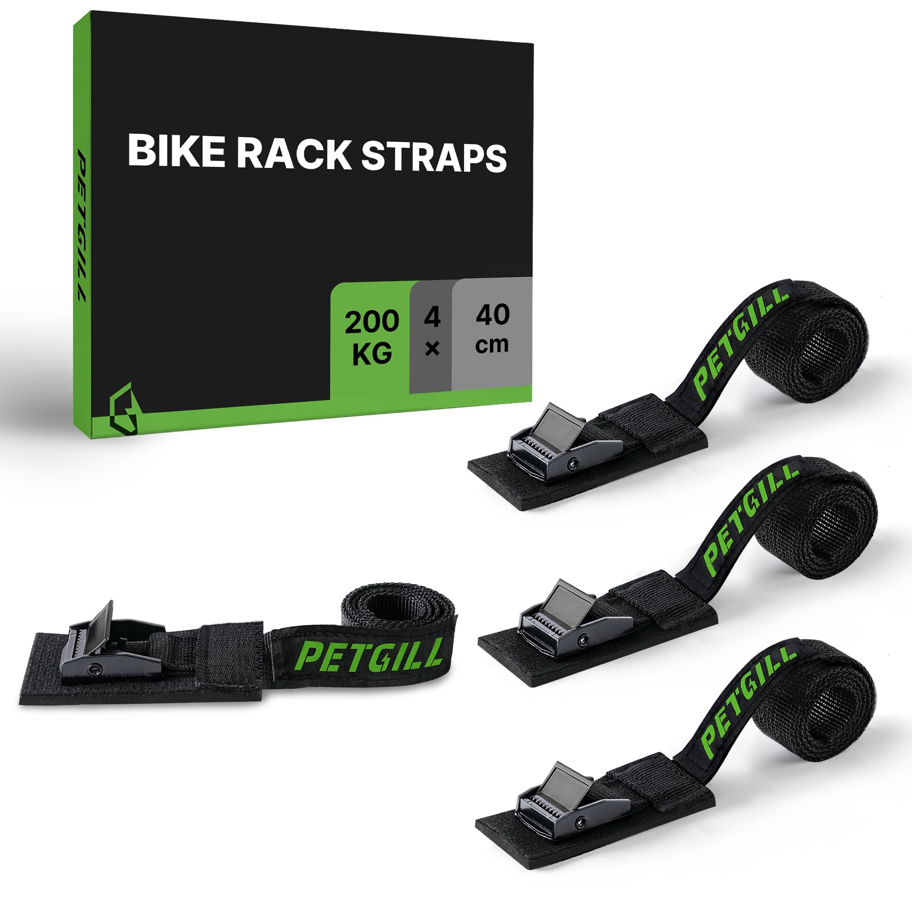 EBike Rack Straps, 4 Pieces, 16 in (40 cm) Length, 0.8 mm Width, 440 lbs (200 kg) Load Capacity, Clamp Lock Lashing Straps for All Bike Racks, Roof Racks & Kayaks(Packaging May Vary) 1.3 FT