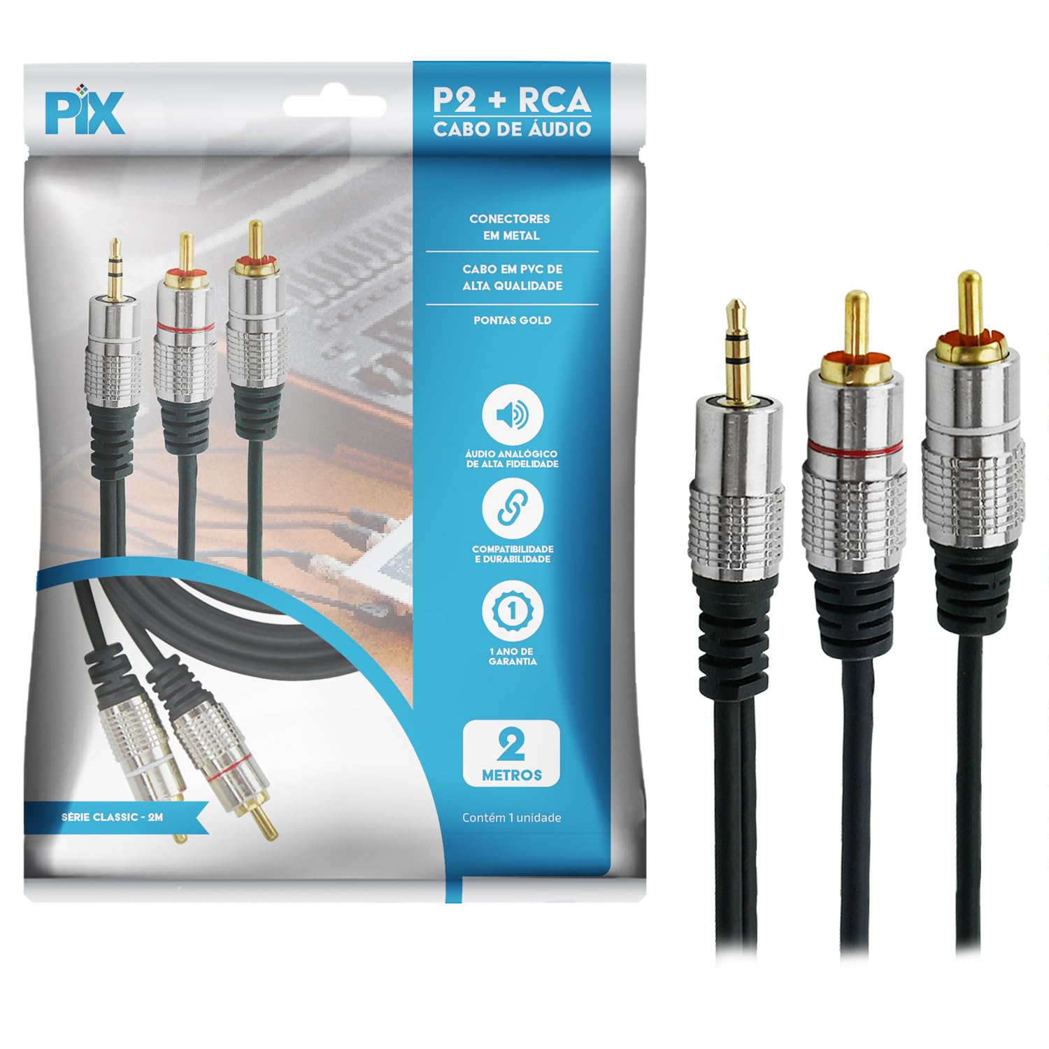 PIX Cabo De Audio P2+2rca Nickel Fitz 2mts, Santana Centro, 018