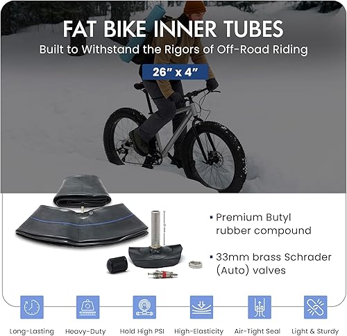 Miniatura 2 de VeloTubes Premium FAT - Tubo interior para bicicleta, 26 x 4.0 roscado, válvula Schrader de 1.299 in, paquete de 2 o 4 unidades