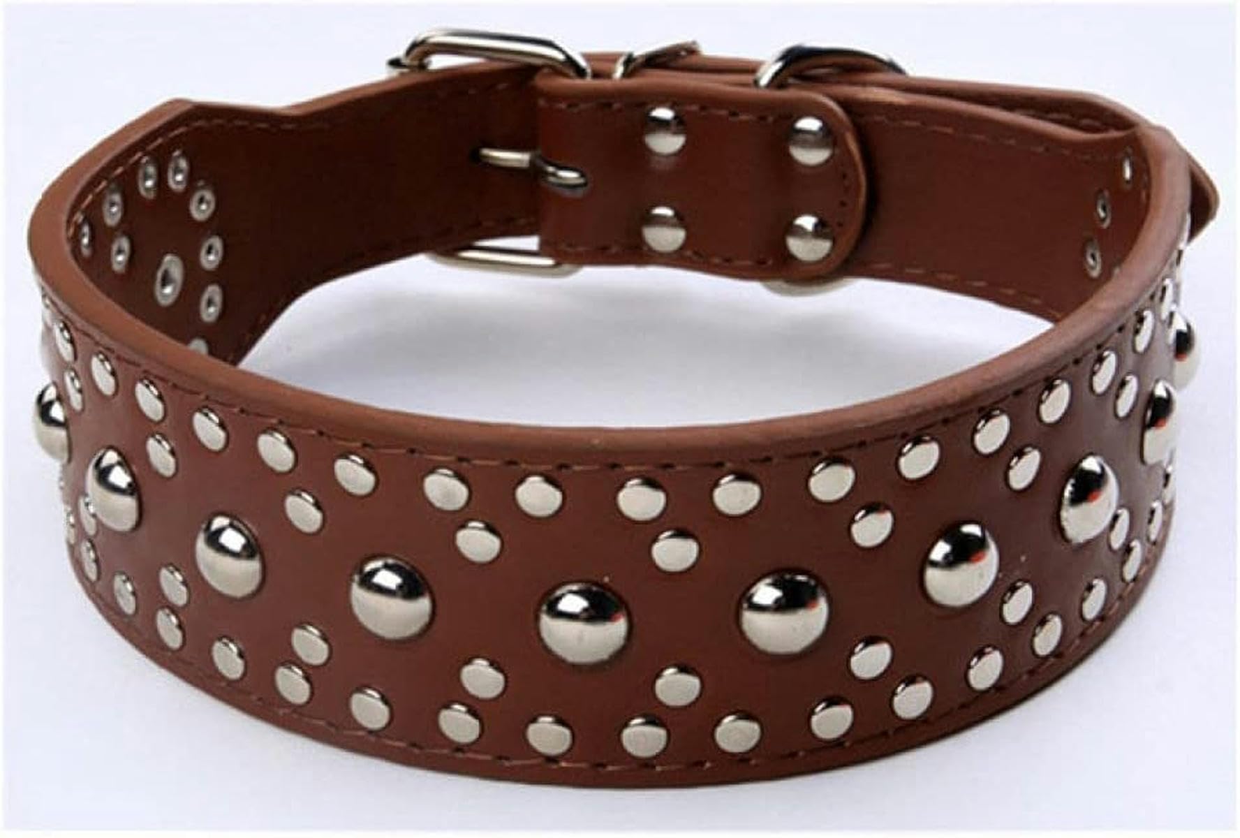 Hundezubehör, verstellbares Lederhalsband mit Nieten und Pilzbesatz, stilvolles und ansprechendes Halsband, rot, L