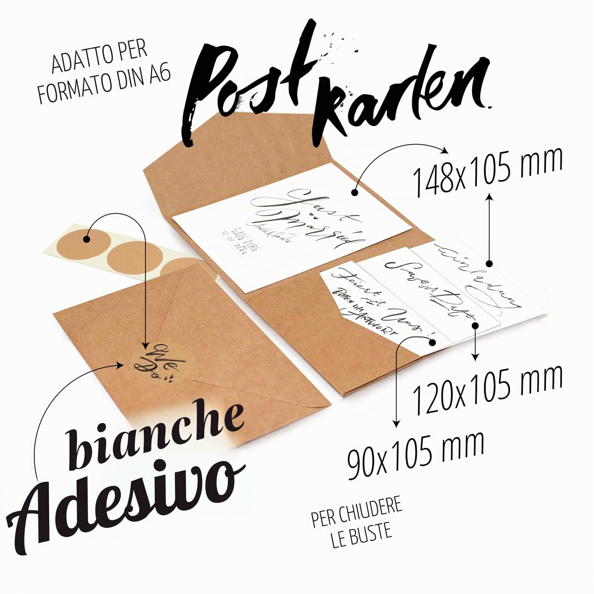 Japun Pocketfold Biglietti carta kraft vuoti tascabili con buste DIN B6 inviti nozze marrone 25 pezzi