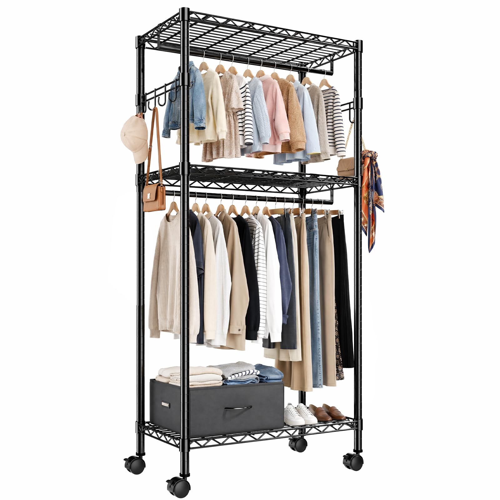 HOKEEPER Perchero de metal 90 x 40 x 200 cm con barra doble