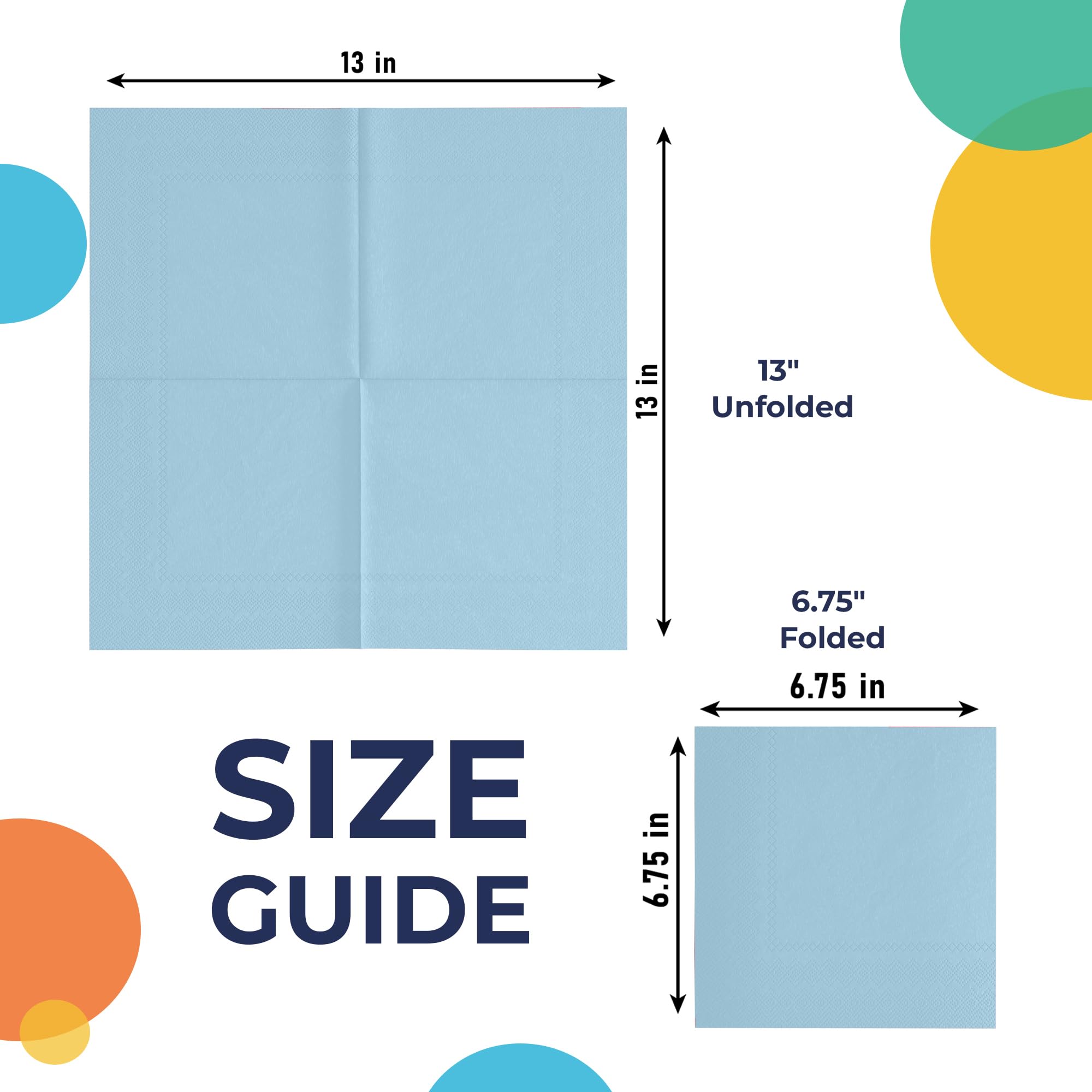 Party Solids Bleu clair Serviettes – None pièces, serviettes en papier 2 plis pour fêtes et célébrations