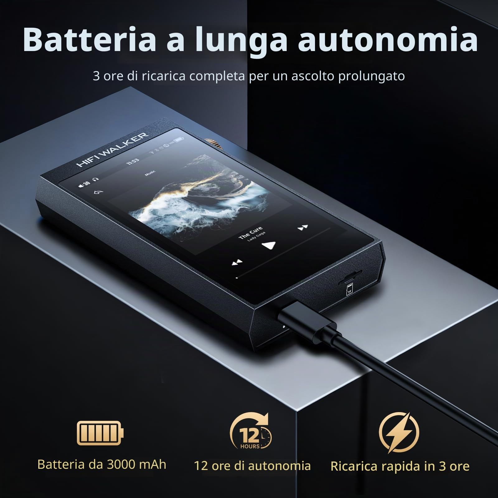 HIFI WALKER Lettore audio portatile Bluetooth 5.1, lettore musicale di alta qualità con touch screen 4", uscita cuffie 4,4 mm e 3,5 mm, USB DAC, scheda di memoria 128 GB inclusa