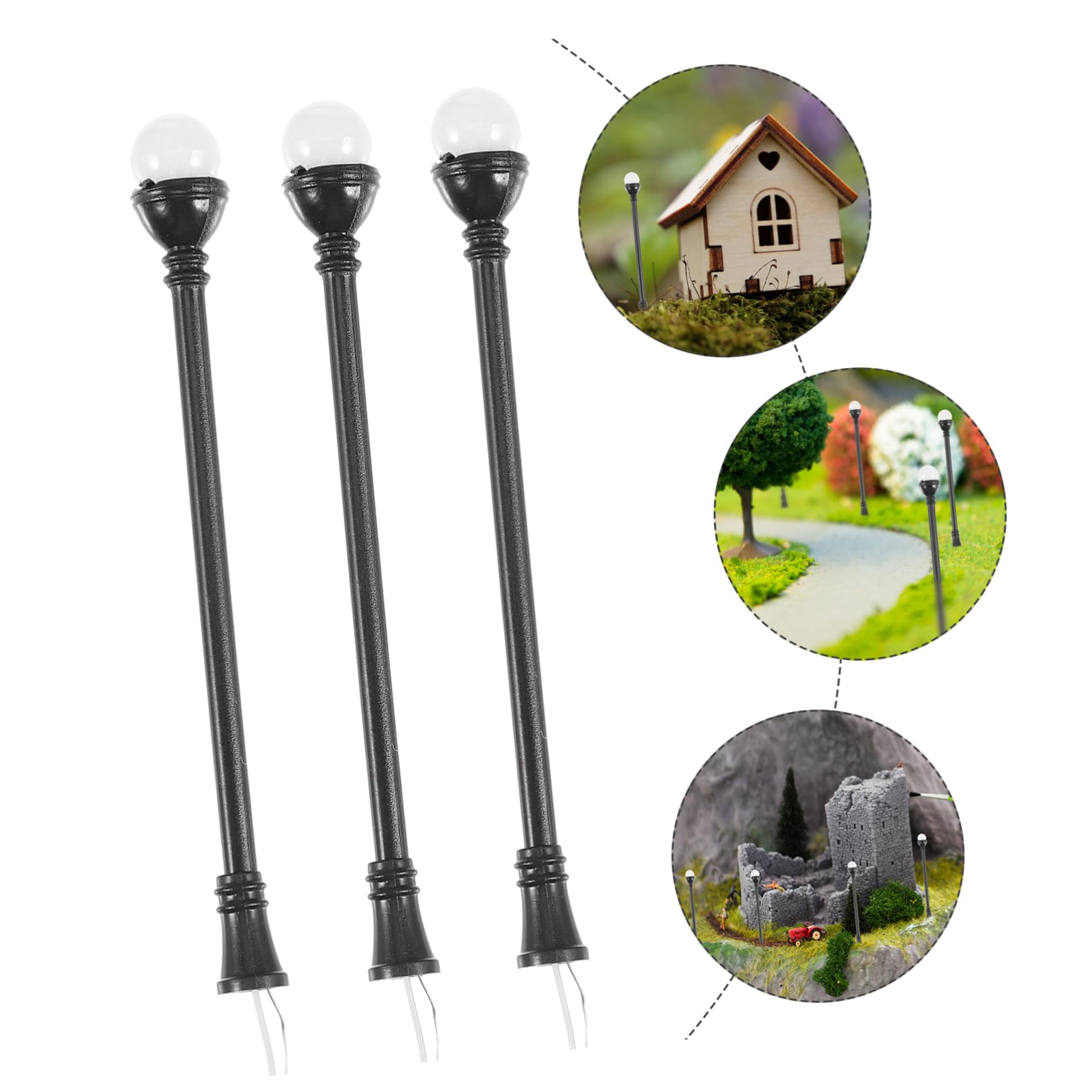 Holibanna 3Pcs Garden Street Lamps European Style Landscape DIY Lighting Lightweight Durable Park Lamp Models for Sand Table Decoration