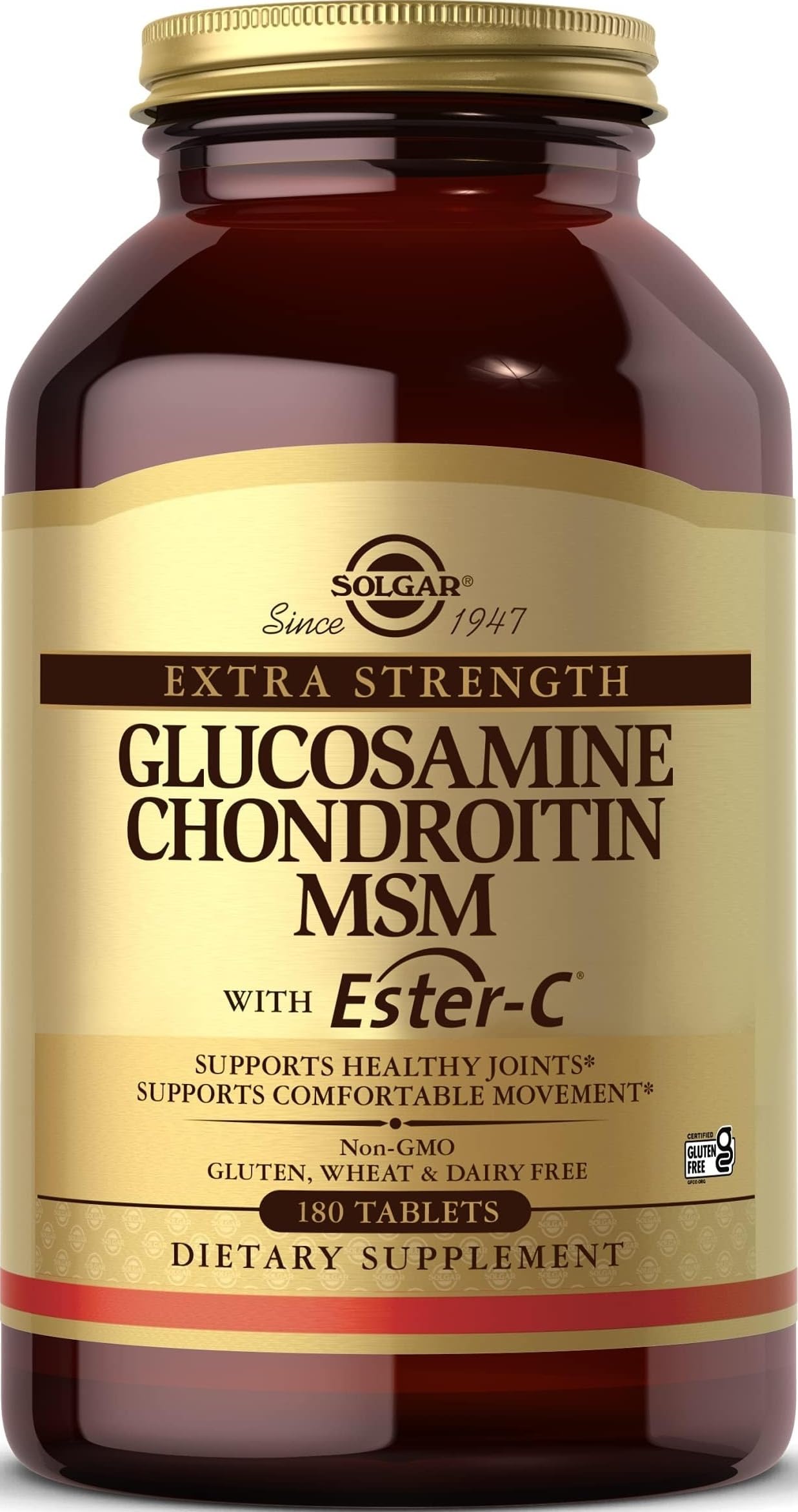 Solgar Extra Strength Glucosamine Chondroitin MSM w/Ester-C, 180 Tablets 180 Count (Pack of 1)