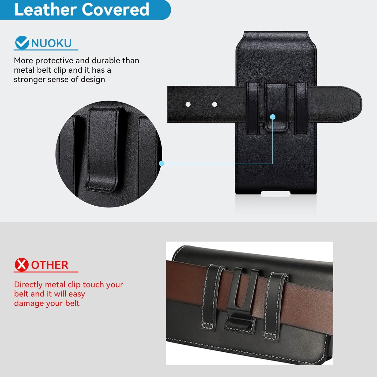 nuoku Phone Holster for Men Belt with Card Holder for iPhone Air 17/16/15/14/13/12/11 Pro Max, Cell Phone Belt Holder for Men Compatible with Samsung Galaxy S25, S24, S23 A54 A53 A52 (Black) - Image 5