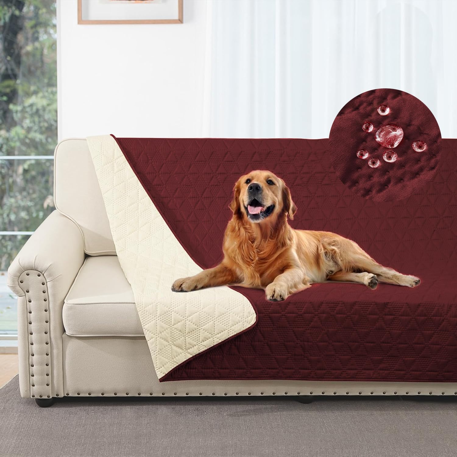 Taiyang 100% wasserdichte Sofabezug für Hund, Hundebettdecke, Hundebettabdeckungsschutz, Couchmöbelschutz für Kinder, Hund, Katze (Weinrot, 132-208cm)