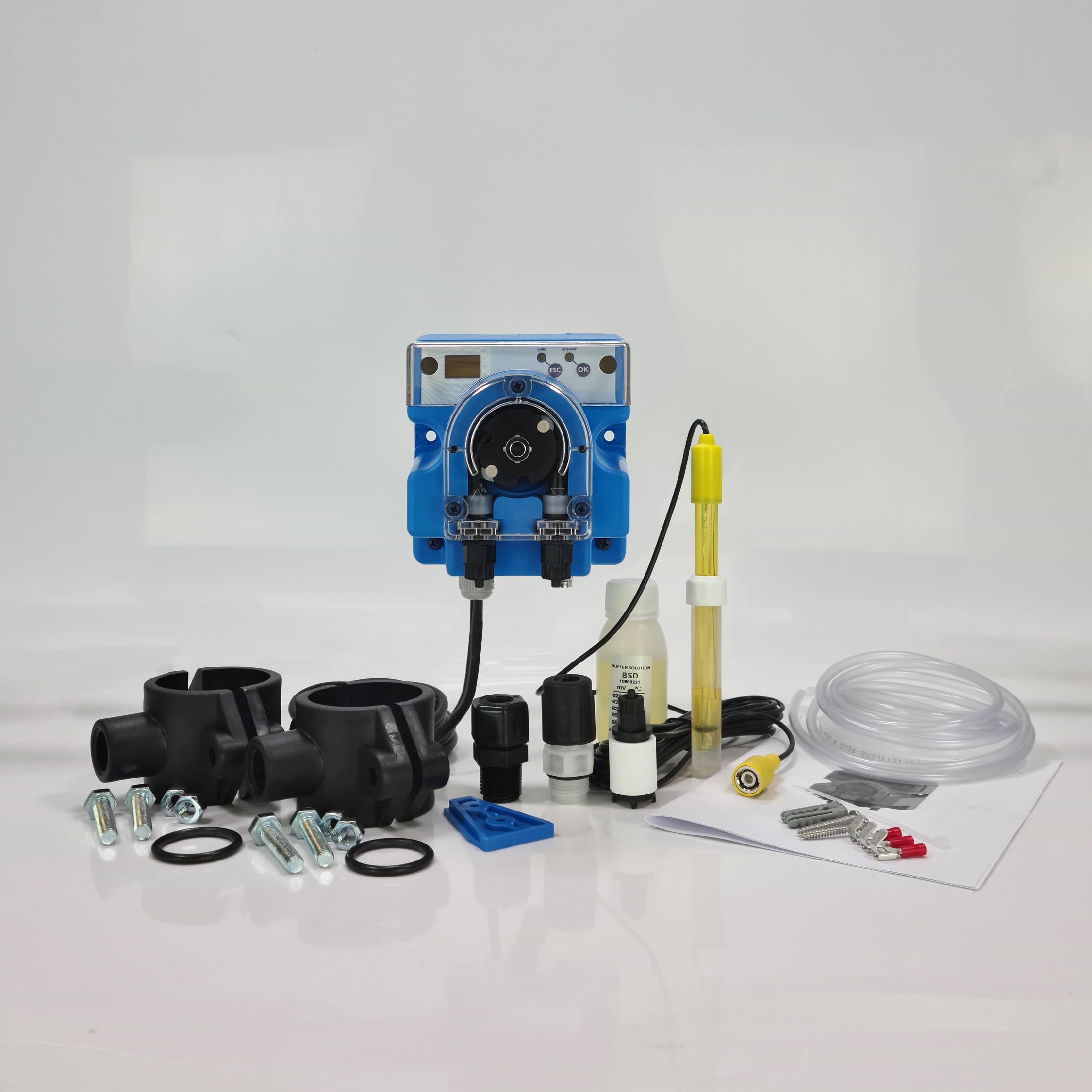 Regulador automático de Cloro para Piscinas. Dosificador de Cloro. Bomba peristáltica con Lectura y regulación del Nivel de Cloro. Incluye sonda de Lectura y Kit de instalación.