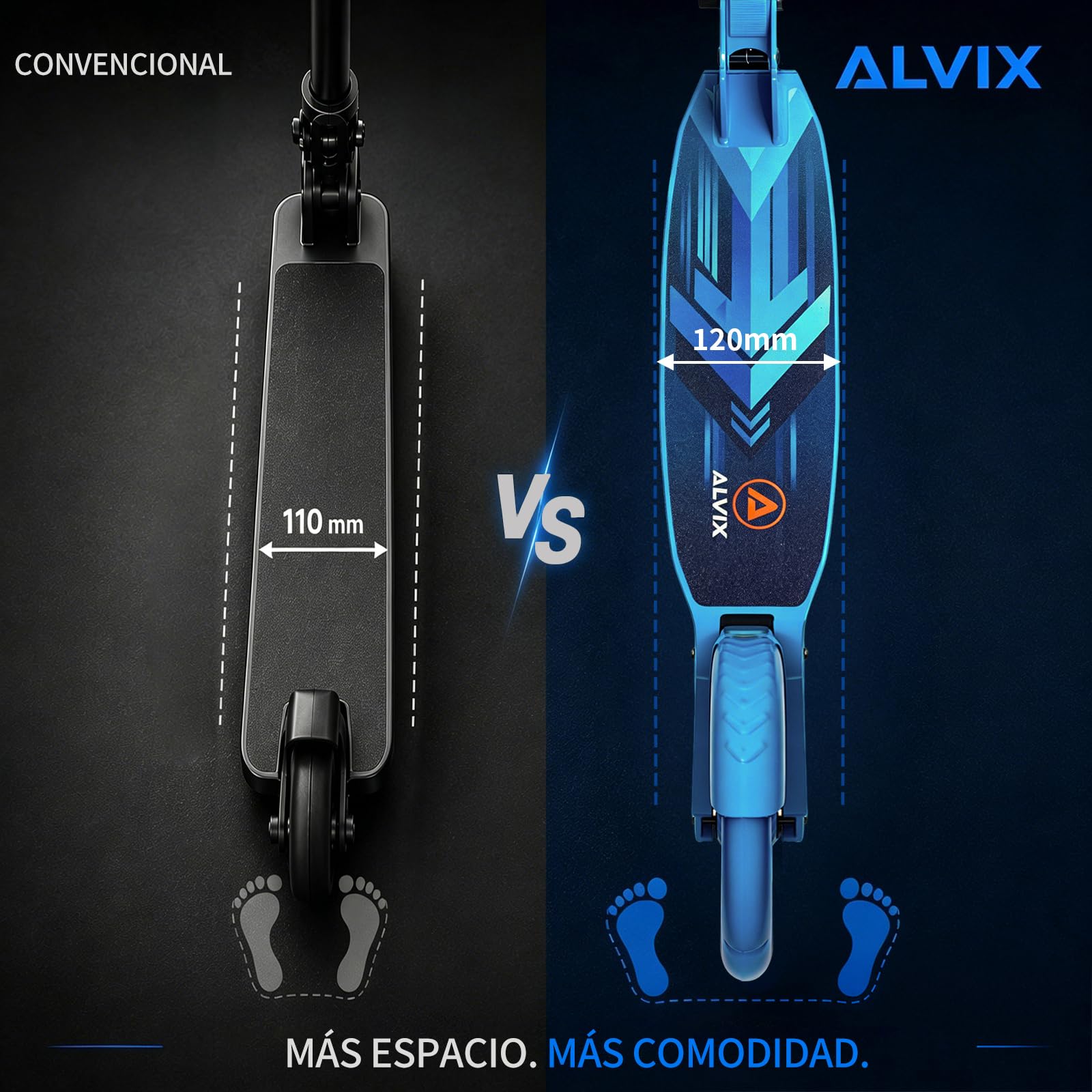 ALVIX Patinete infantil con ruedas LED, altura regulable a partir de 6 años, ruedas de 200 mm, patinete plegable con correa de transporte, plataforma ancha, hasta 100 kg