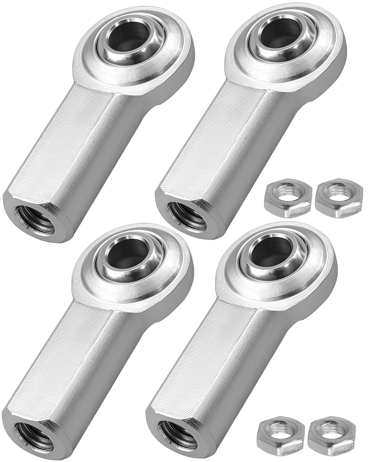4PCS RH 1/4 x 1/4-28 Heim Joint Rod End Kit with Jam Nuts, Right Hand 1/4"- 28 Thread x 1/4" Bore Female Rod End Bearing Fit for Hydraulic Cylinders