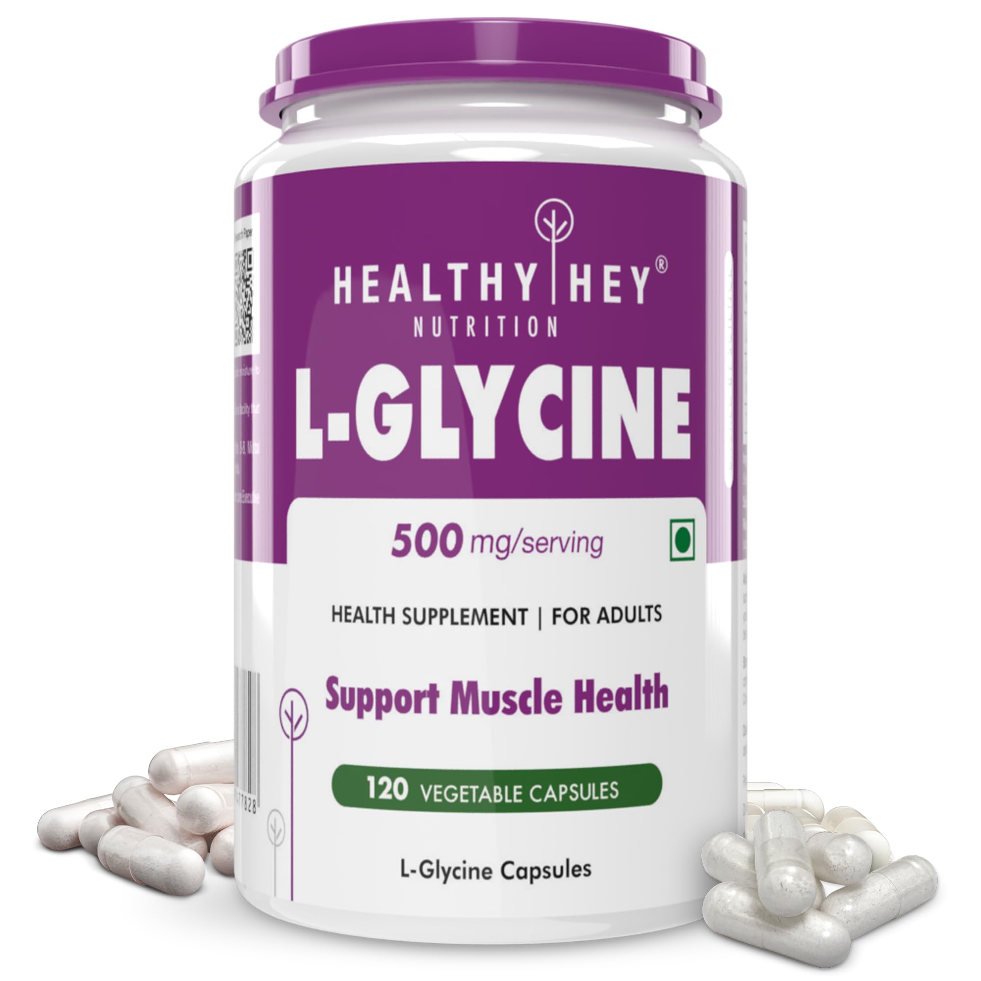 HealthyHey Nutrition L- Glycine - 500 mg - Support Brain and Sleep Health - 120 Veg. Capsules