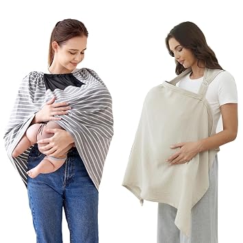 Muslin Nursing Cover for Breastfeeding & Privacy Breast Feeding Cover with See-Through Mesh and Adjustable Strap