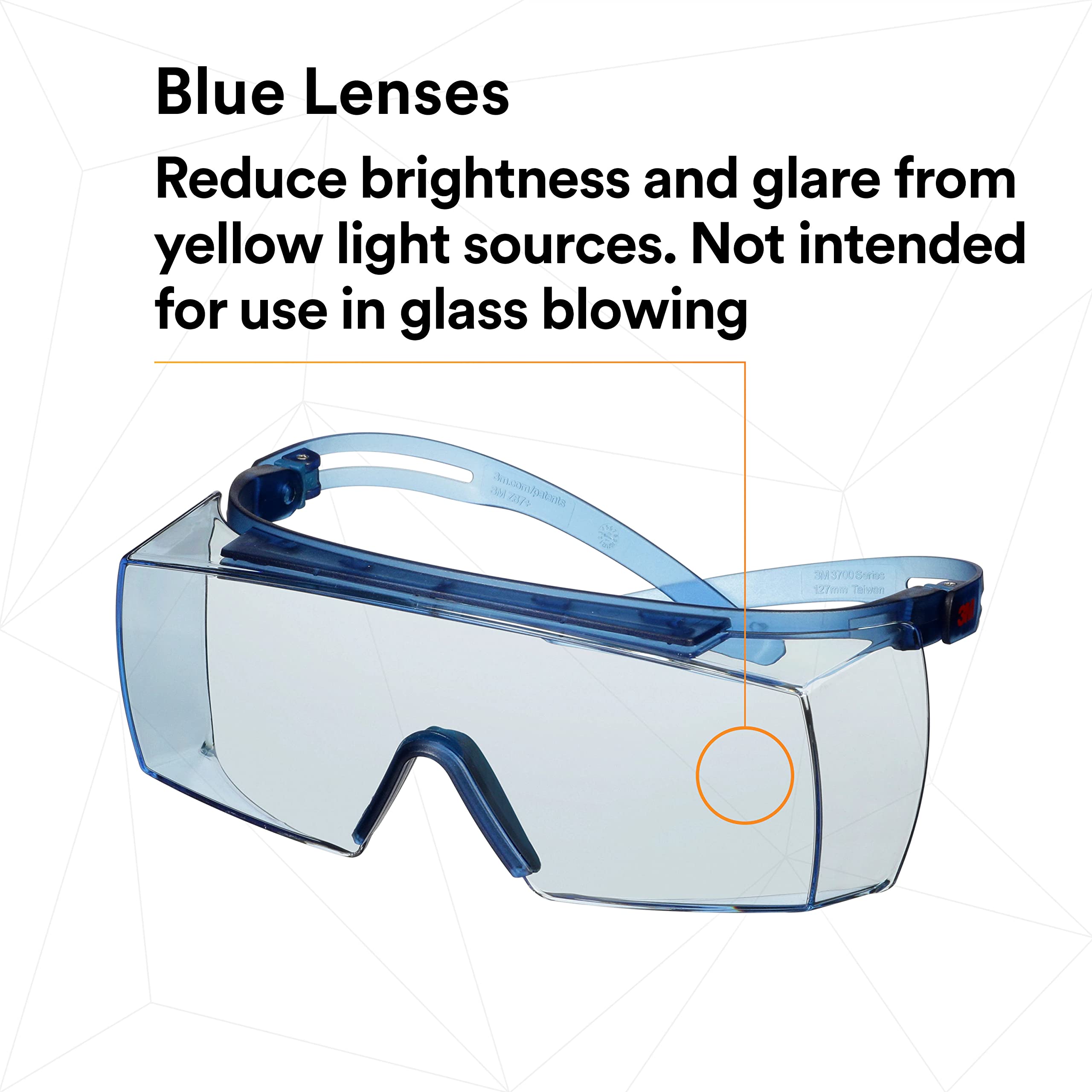 3M SecureFit 3700 Series, SF3704SGAF-BLU, Blue Temples, Scotchgard Anti-Fog Coating, Light Blue OTG AF-AS Lens