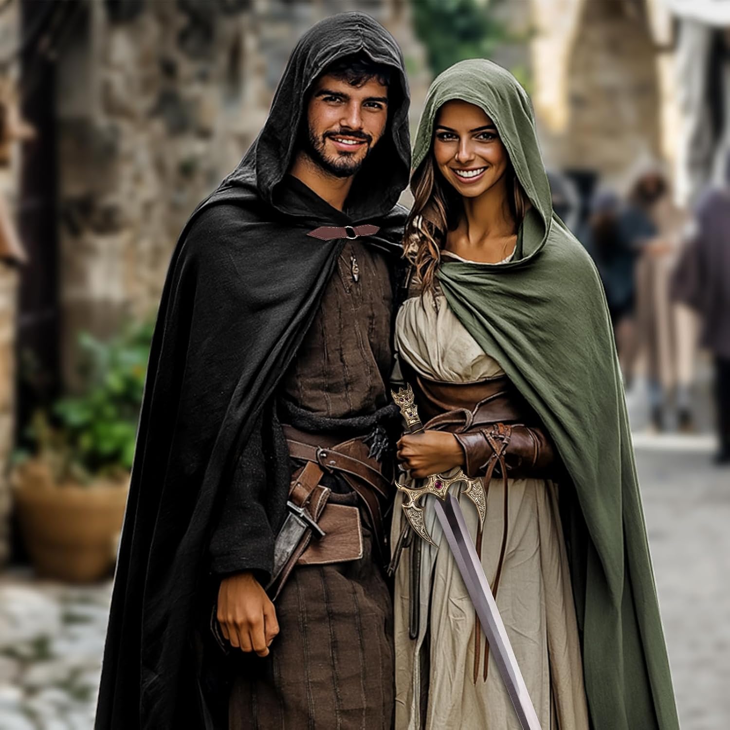 Ibeauti Renaissance Hooded Cloak Cotton Cloak Halloween Medieval Costume Cape Women Men - Image 2