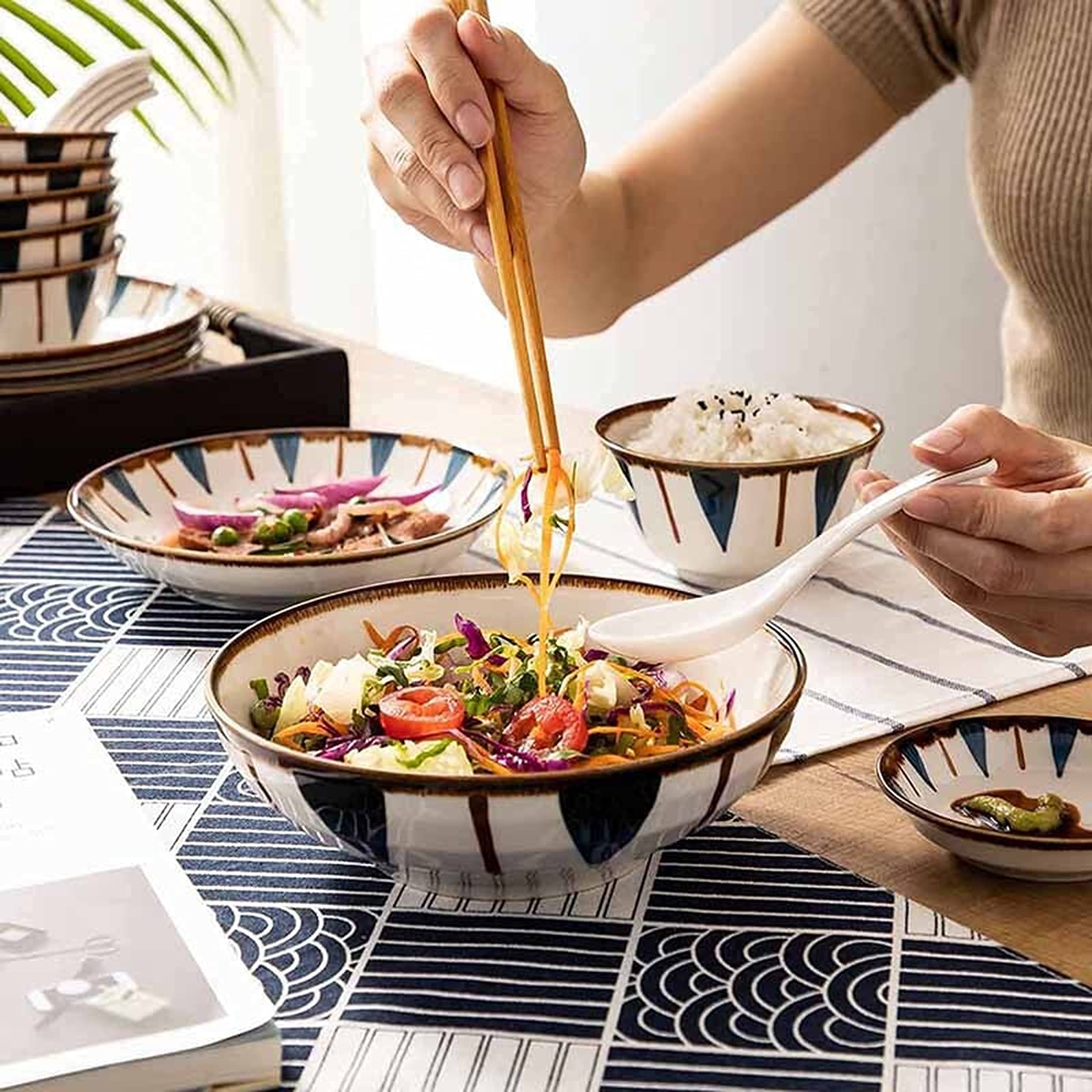 Les fruits, Lot de 28 couverts de cuisine en céramique, service for 6 saladiers, assiettes, passe au micro-ondes