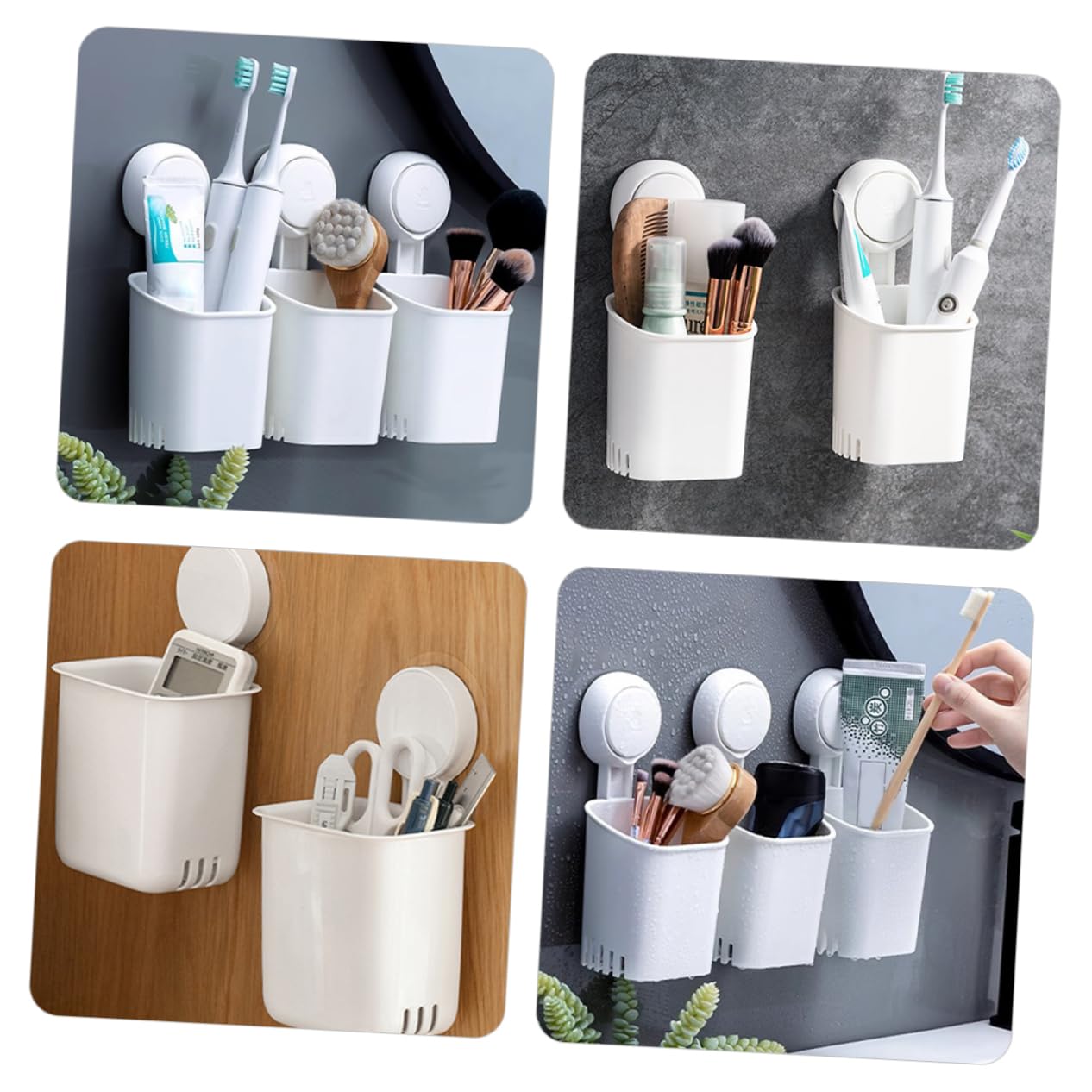 HEALLILY 3 Pezzi Portaspazzolino da con Ventosa per Bagno Organizer per Spazzolini e Design con per Dentifricio e Scarico Adatto Superfici Lisce e Non Porose Materiale Resistente e