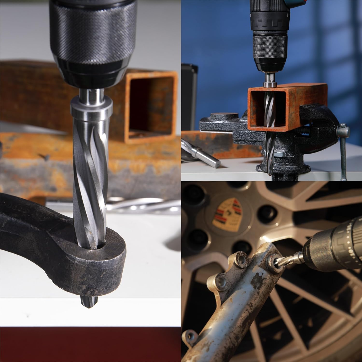 HSS M2 Taper Chucking Reamer Spiral Flute 4Pcs Set 3/8"-1/2"-5/8"-3/4" Bridge/Construction Reamer Chucking Drill Bit Enlarge Aligh Holes in Steel Metal Iron